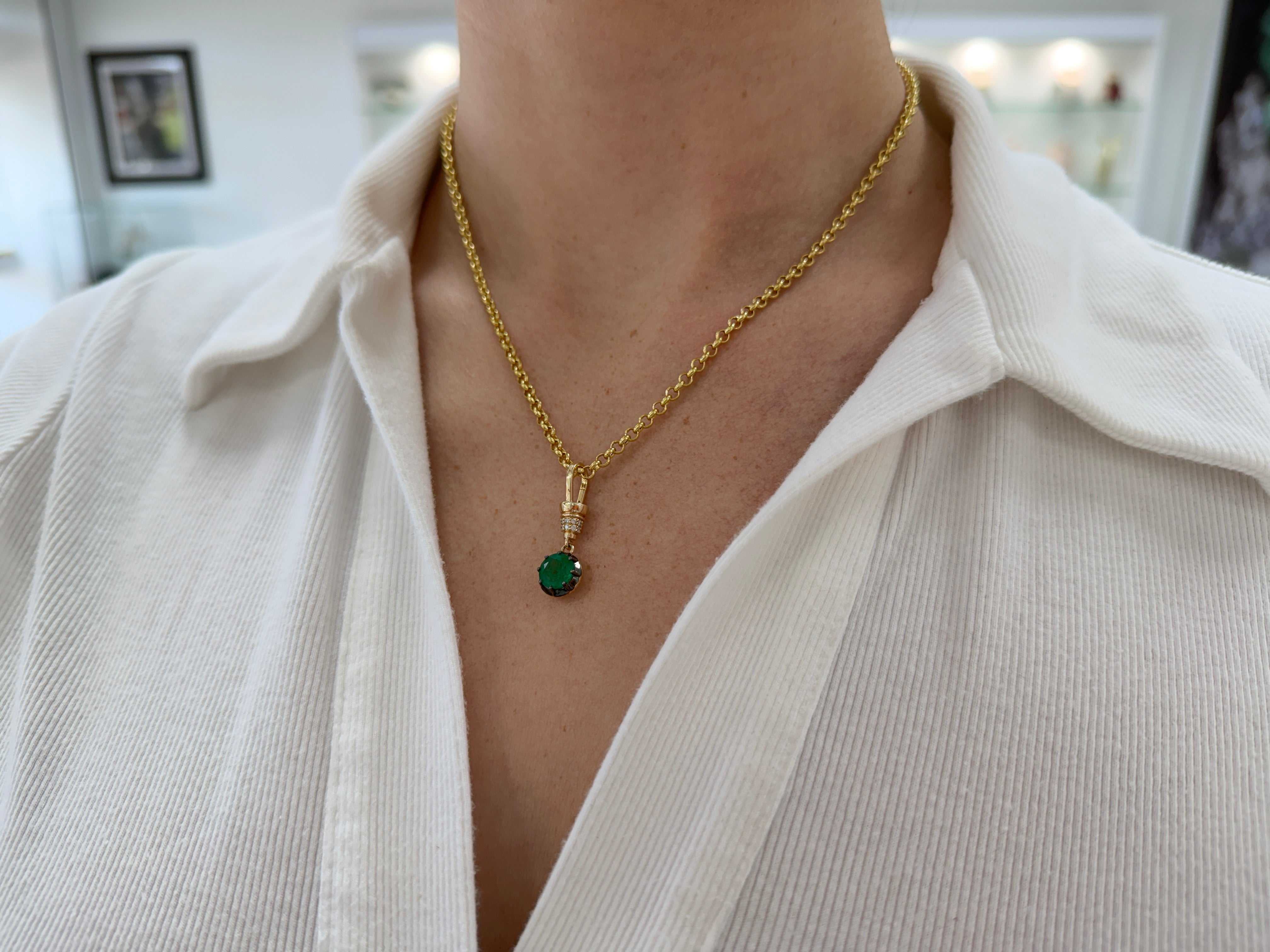 2.21tcw 14K Natural Round Cut Multi-Prong & Diamond Accent Charm Pendant Necklace