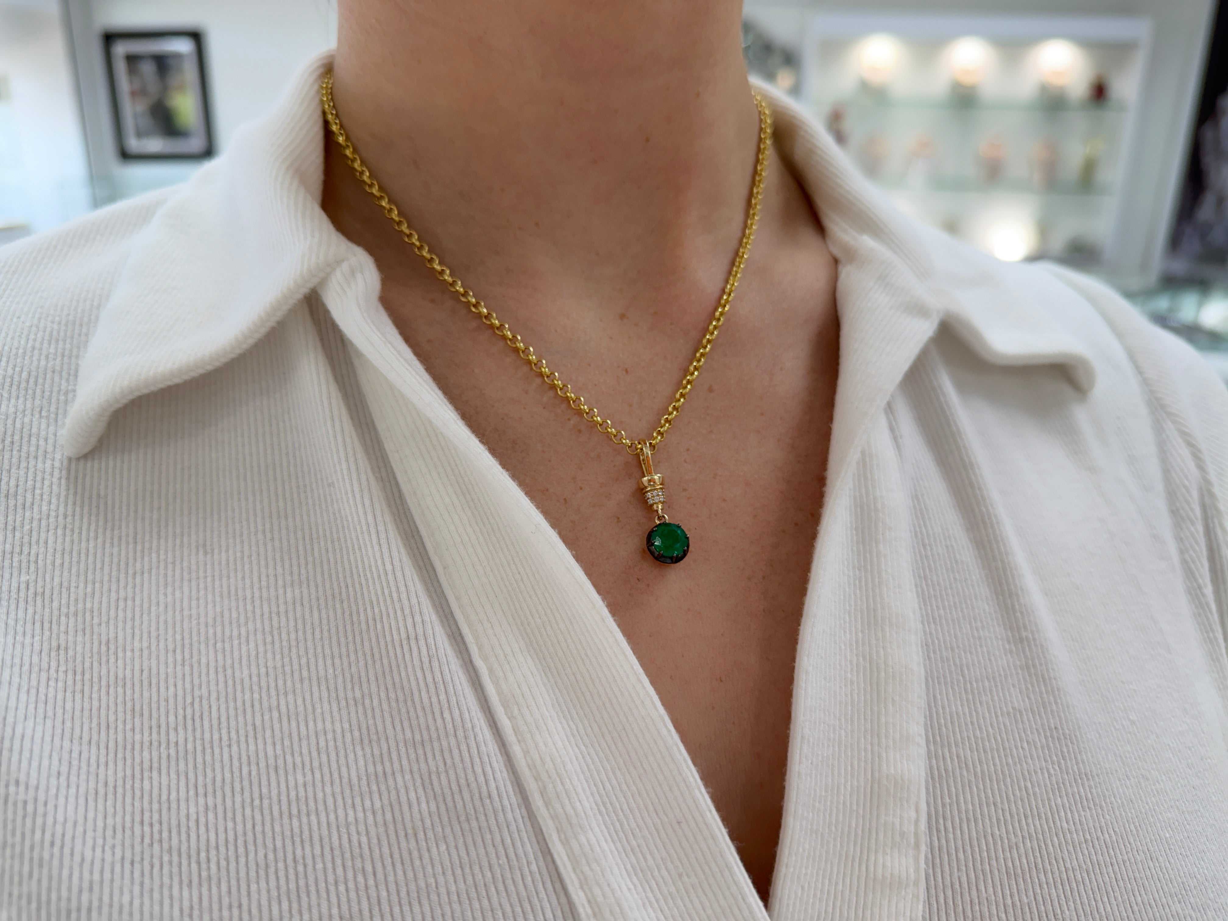 2.21tcw 14K Natural Round Cut Multi-Prong & Diamond Accent Charm Pendant Necklace