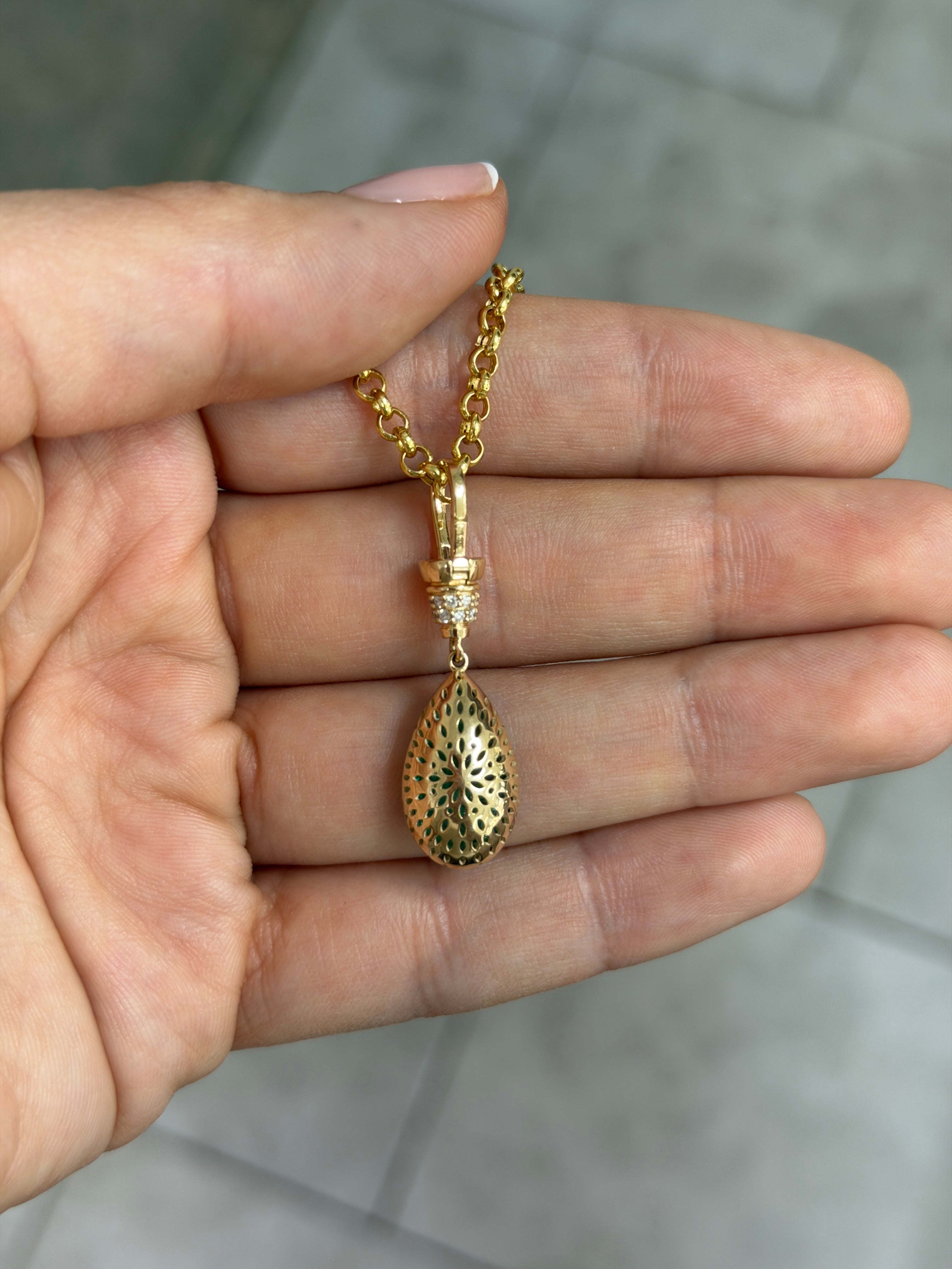 6.84tcw 14K Natural Pear Cut Emerald & Diamond Accent Charm Pendant Necklace