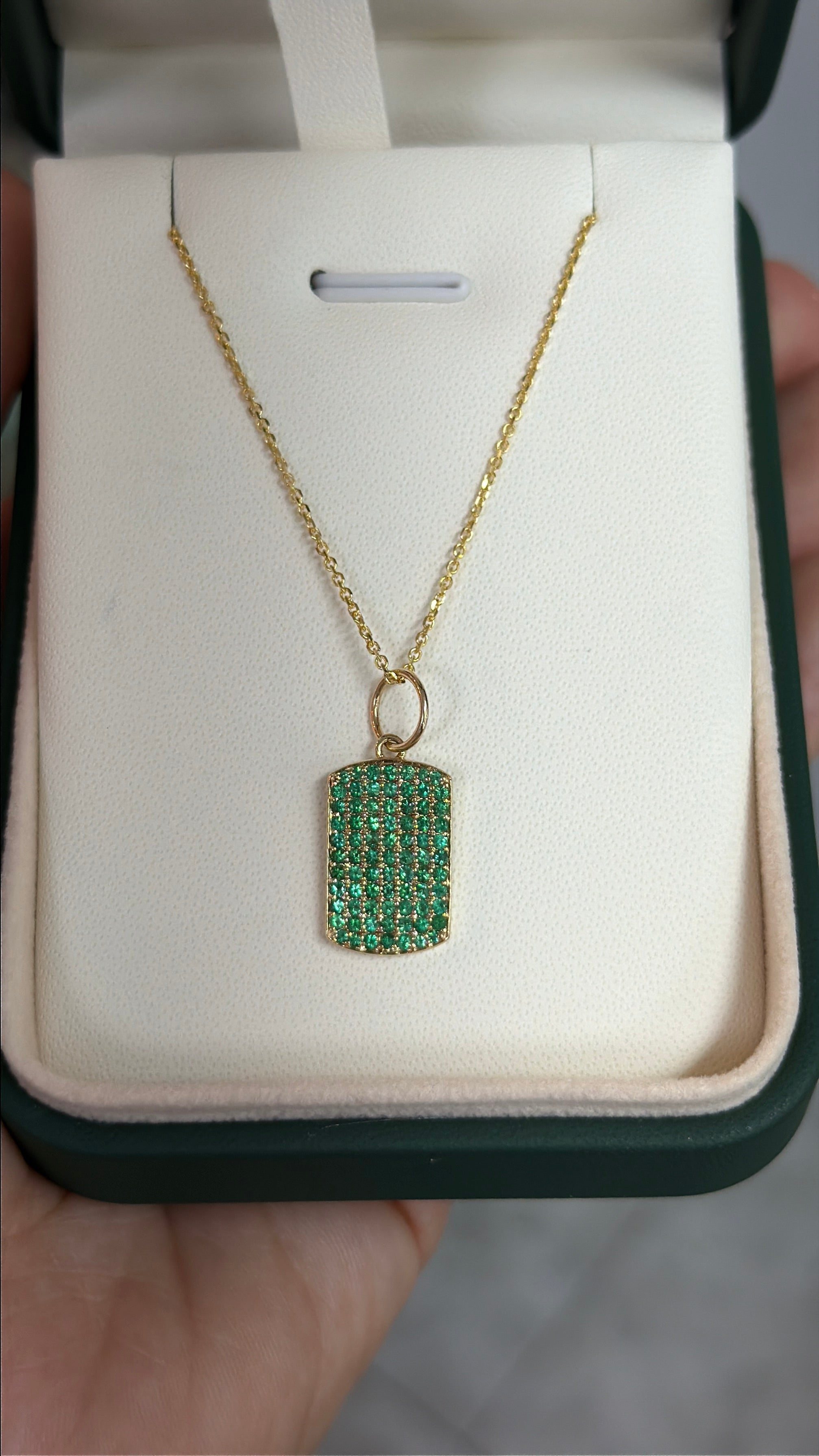 0.77tcw 14K Natural Vivid Green Emerald Plaque Charm Pendant Necklace