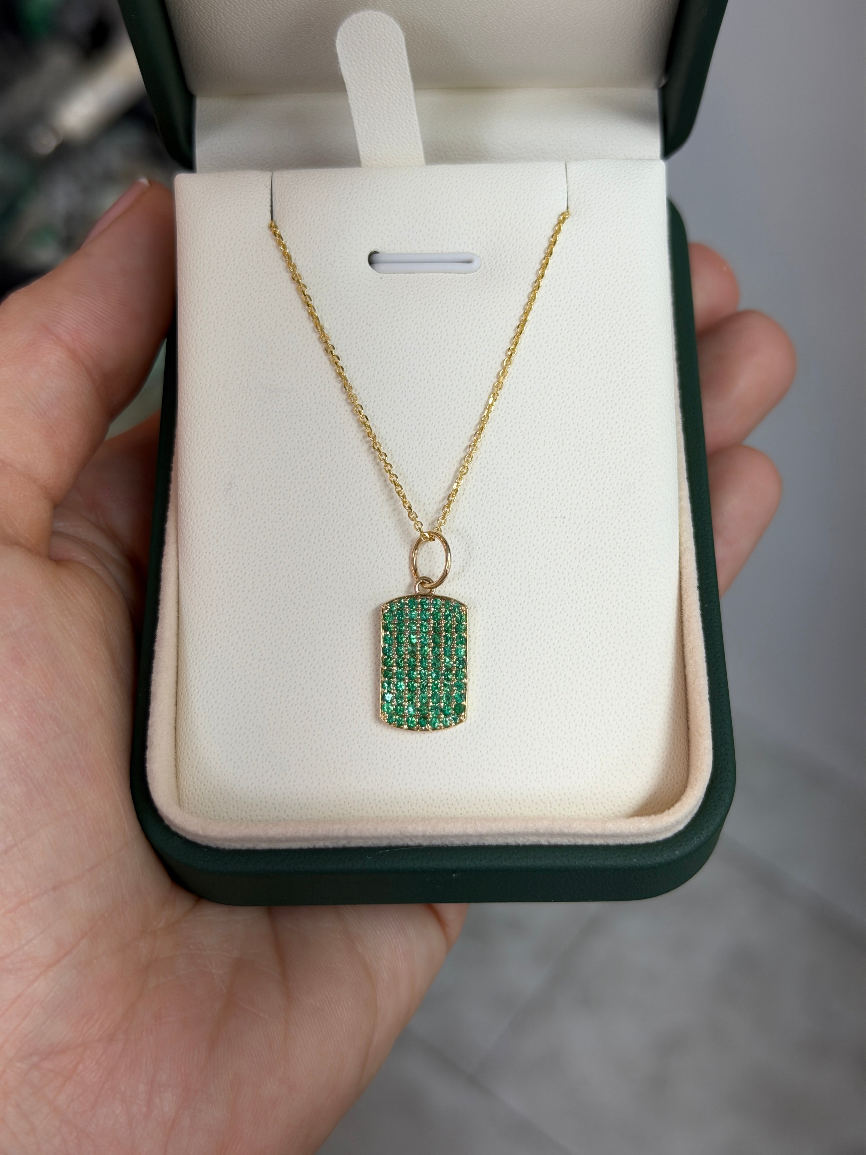 0.77tcw 14K Natural Vivid Green Emerald Plaque Charm Pendant Necklace