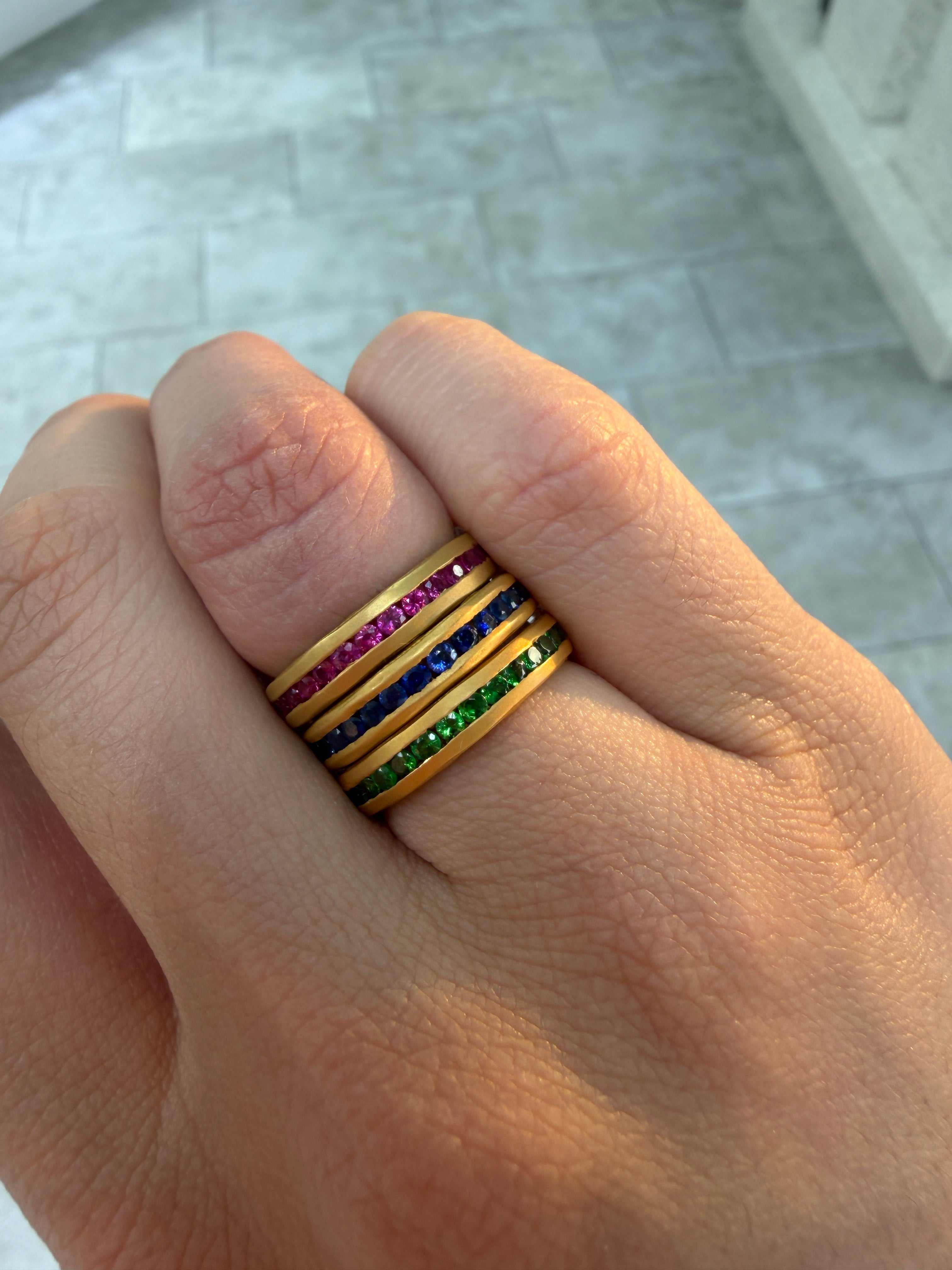 1.68tcw Natural Sapphire or Tsavorite Eternity Band Ring 14K- Size 7