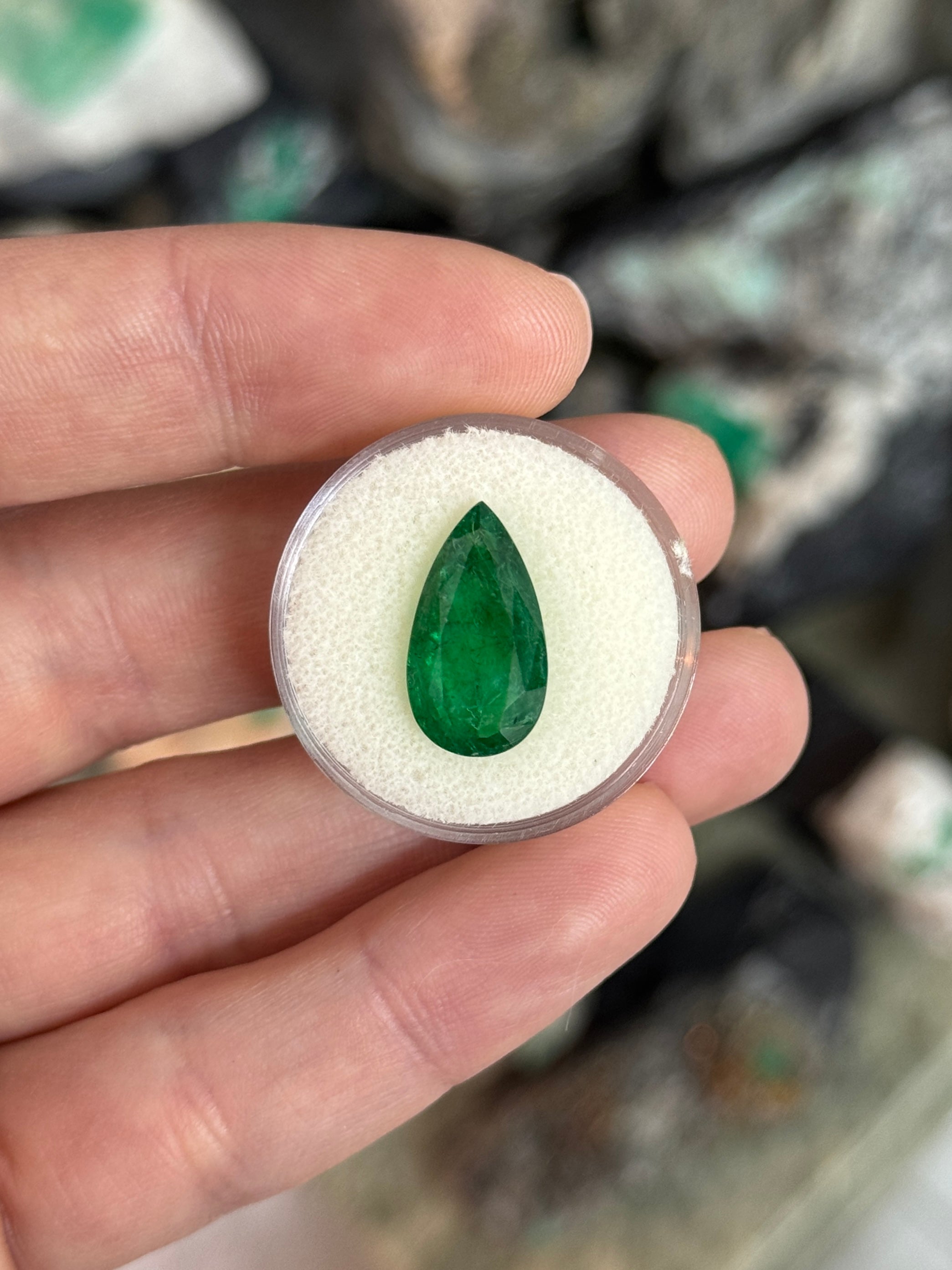 6.44 Carat 17x9 Intense Green Natural Zambian Emerald Pear Cut