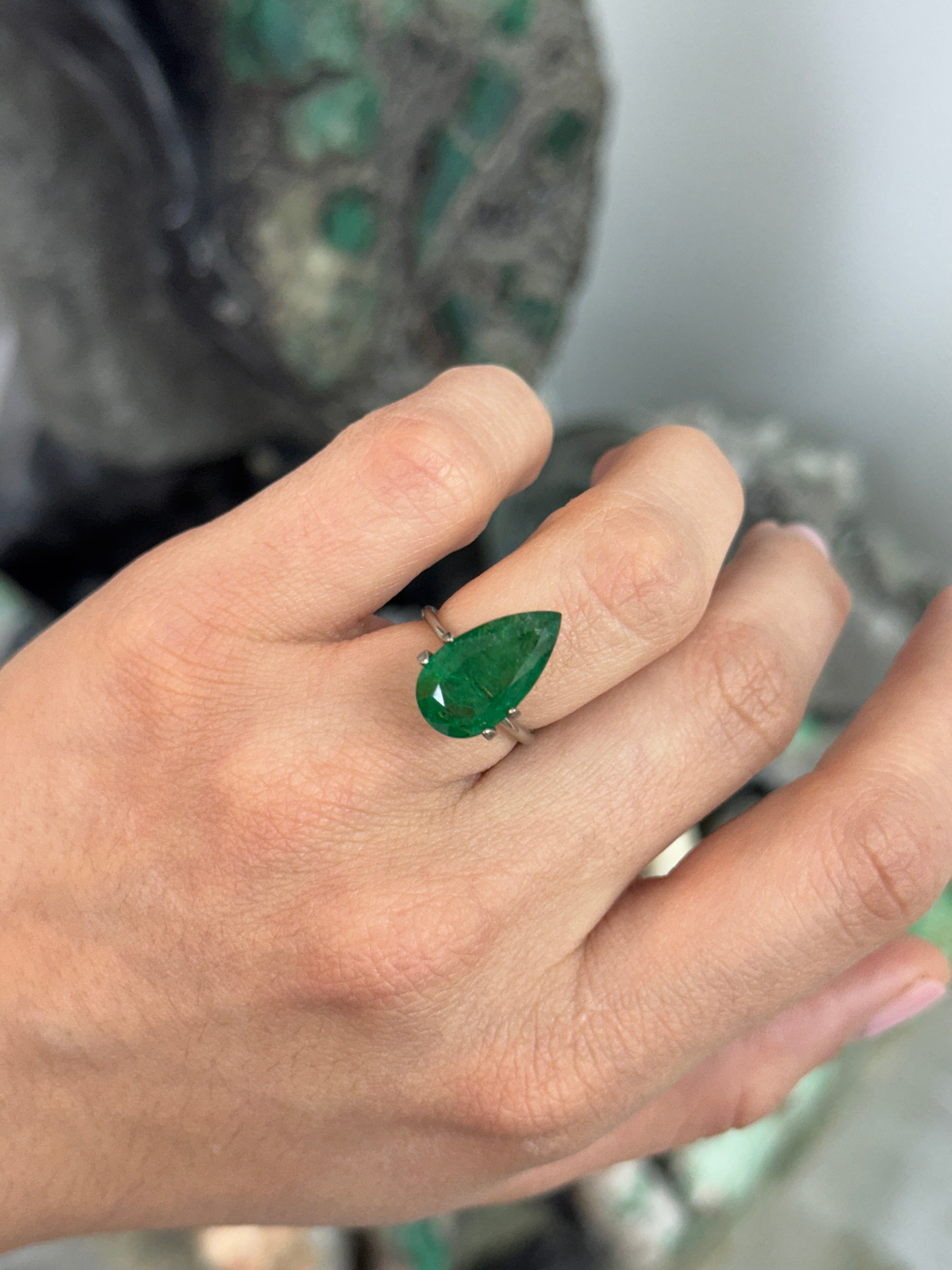 6.44 Carat 17x9 Intense Green Natural Zambian Emerald Pear Cut