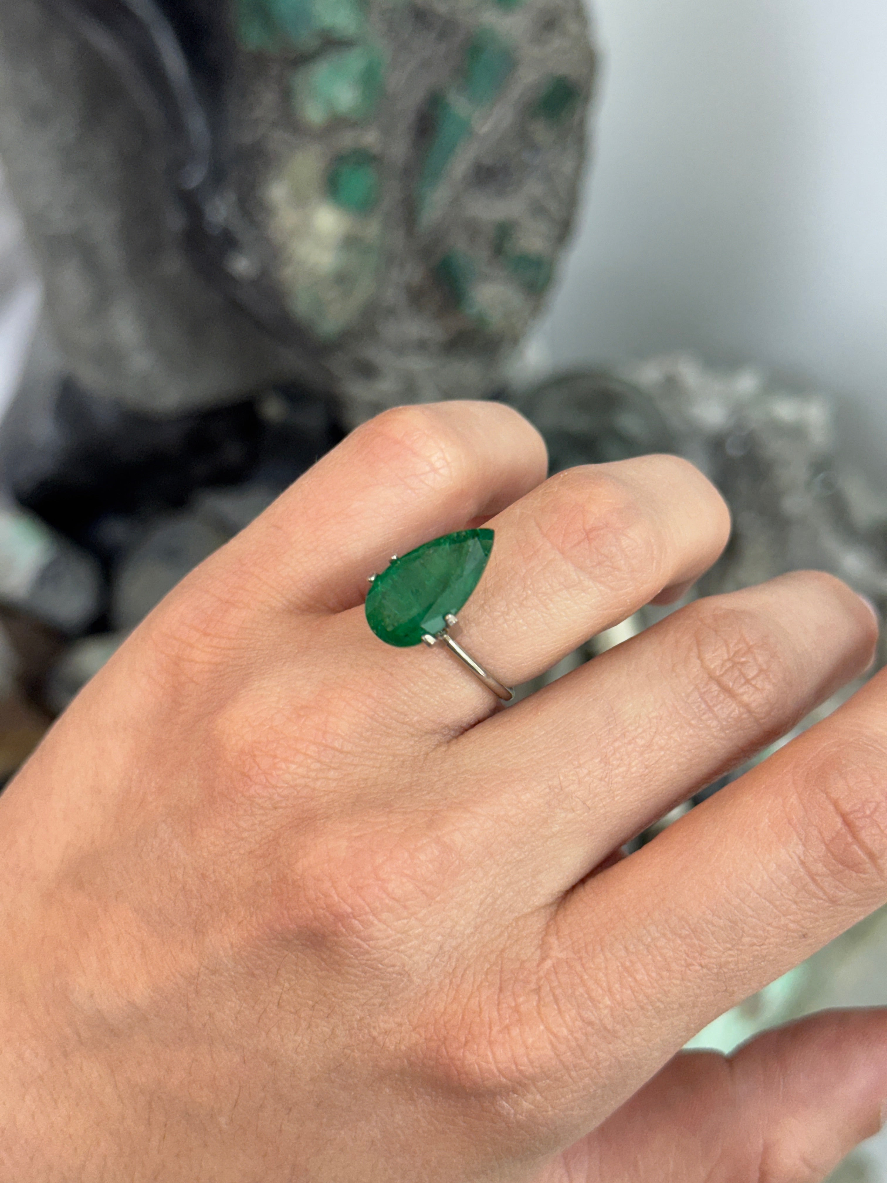 6.44 Carat 17x9 Intense Green Natural Zambian Emerald Pear Cut