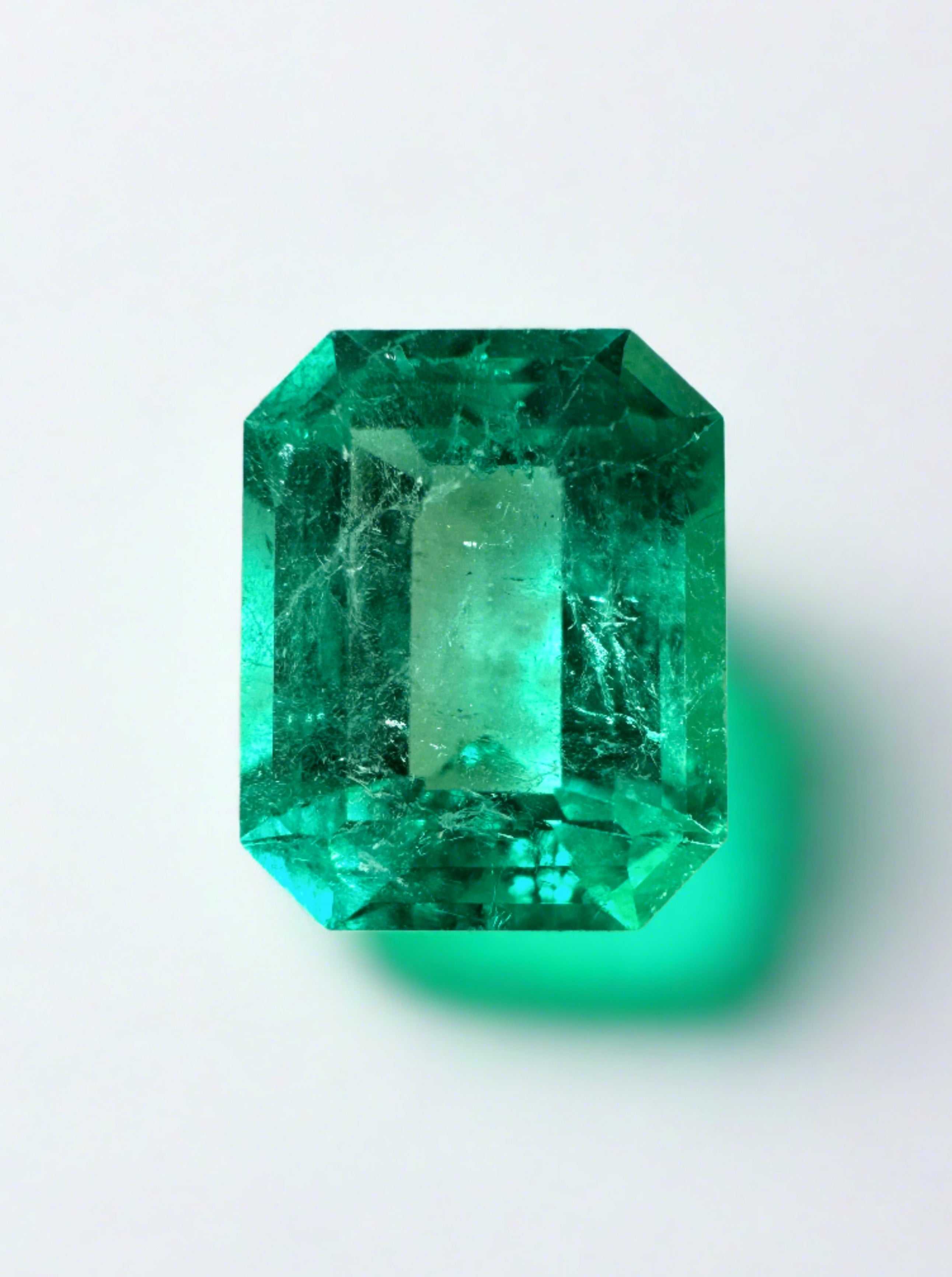 2.52 Carat Colombian Emerald, Emerald Cut, Yellowish Green, Transparent, 9.4x7.6 mm.