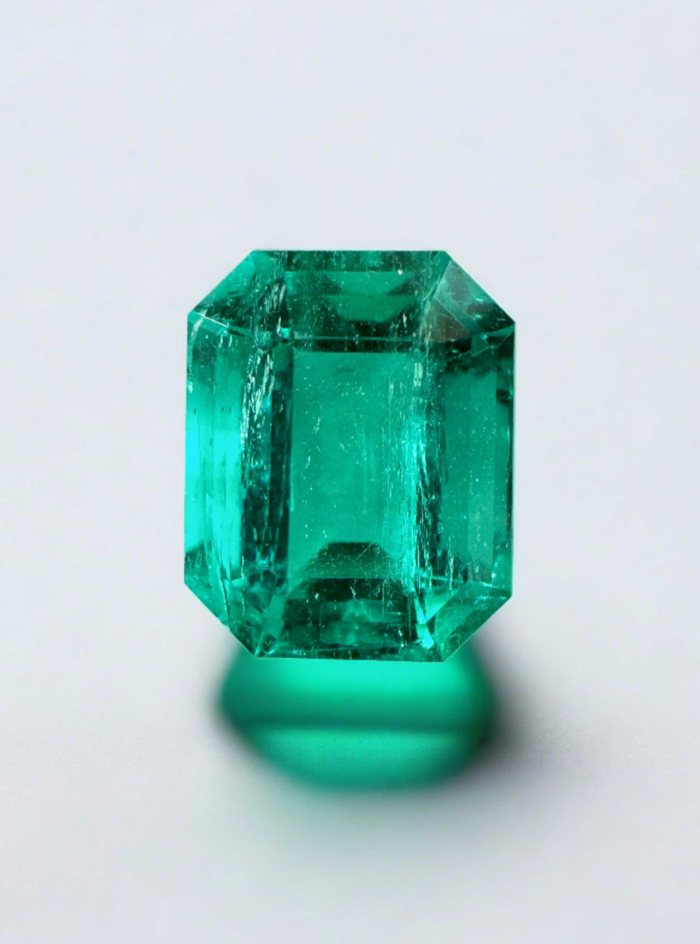 2.71 Carat vivid bluish green natural Colombian emerald cut loose gemstone