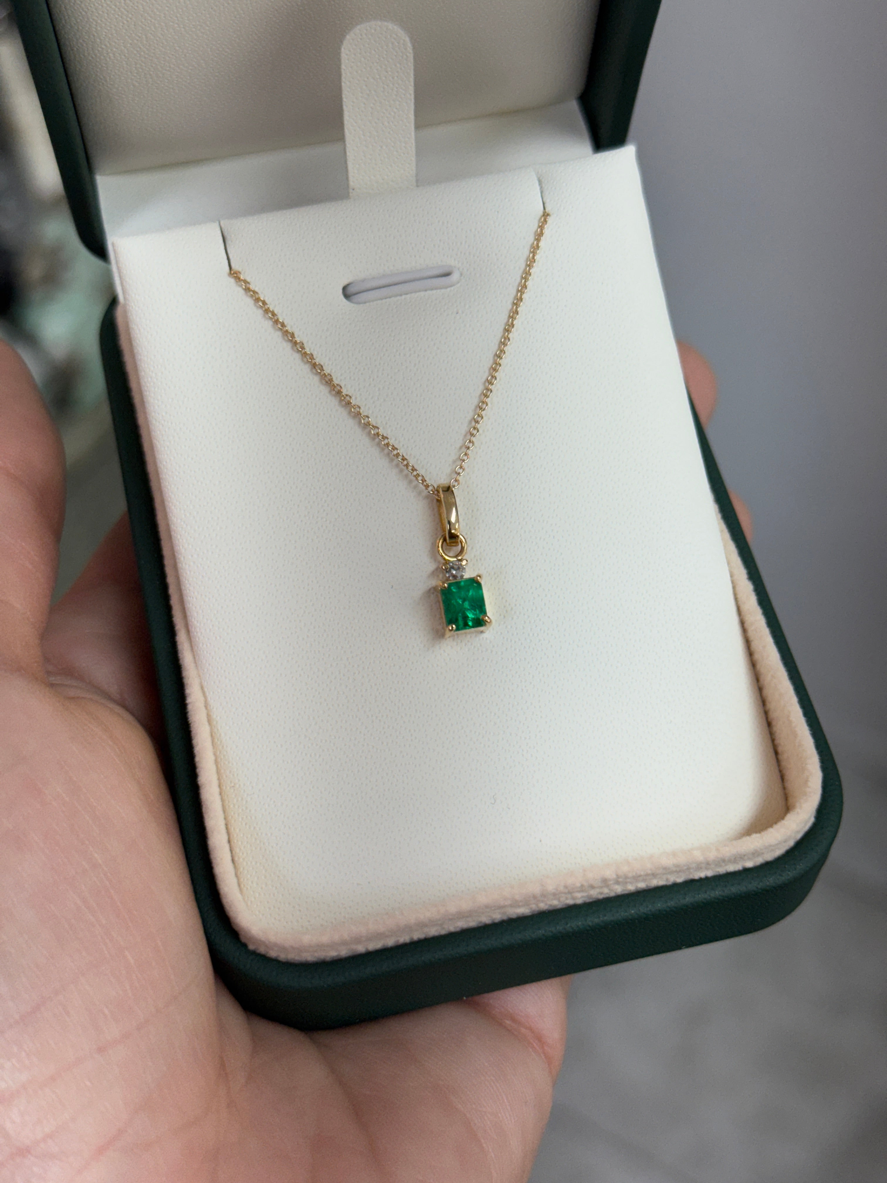 1.40tcw AAA+ Muzo Emerald Cut Colombian Emerald Solitaire Pendant with Diamond Accent 18K