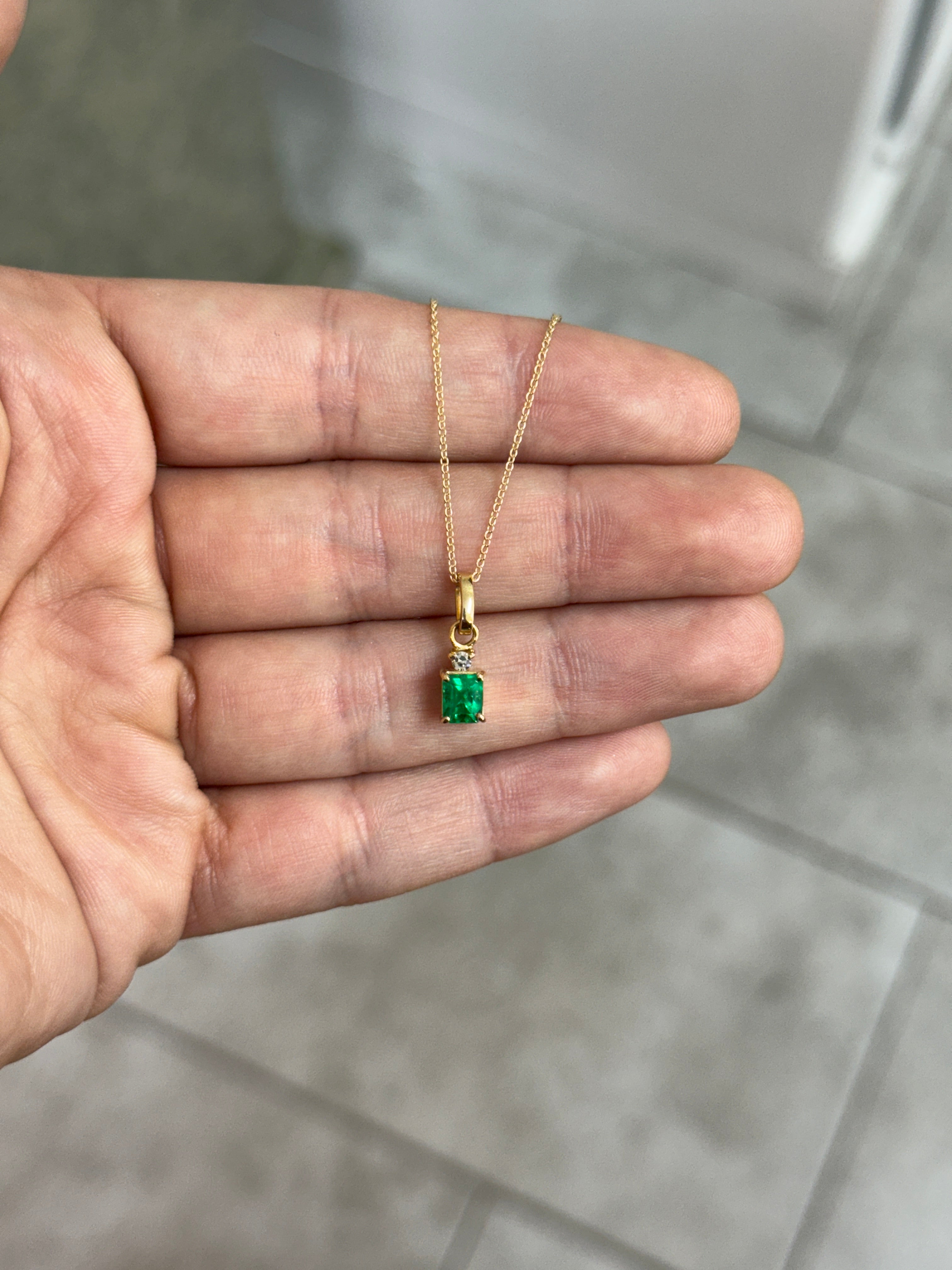 1.40tcw AAA+ Muzo Emerald Cut Colombian Emerald Solitaire Pendant with Diamond Accent 18K