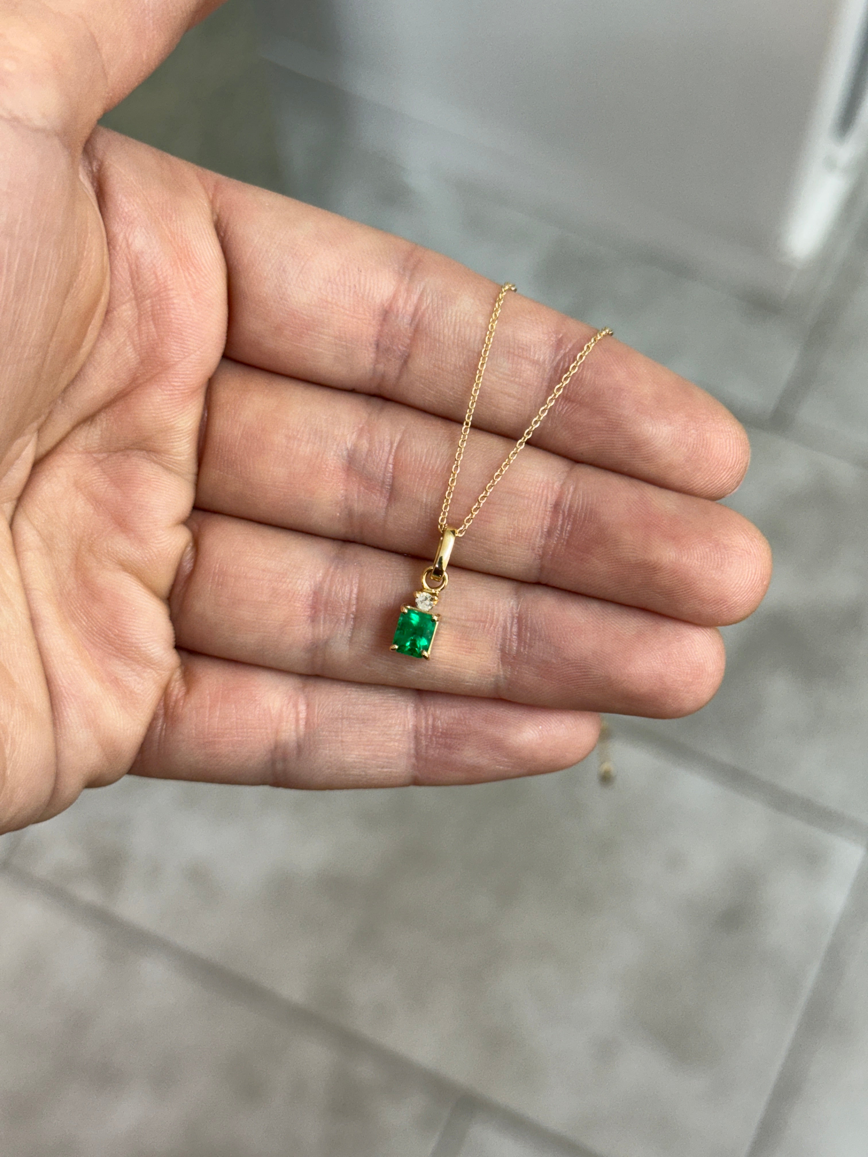 1.40tcw AAA+ Muzo Emerald Cut Colombian Emerald Solitaire Pendant with Diamond Accent 18K