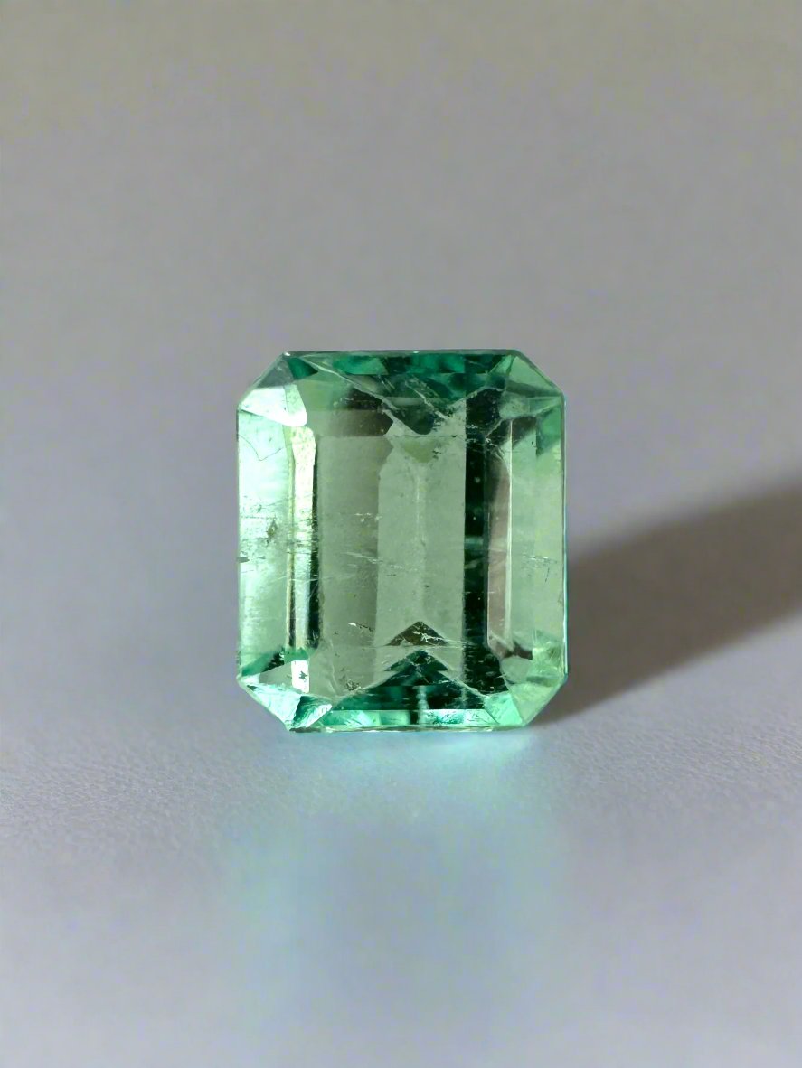 Remaning Balance For Custom Pendant 14K - 0.57 Carat 5.5x4.6 Pastel Green Natural Loose Colombian Emerald- Emerald Cut - JR Colombian Emeralds