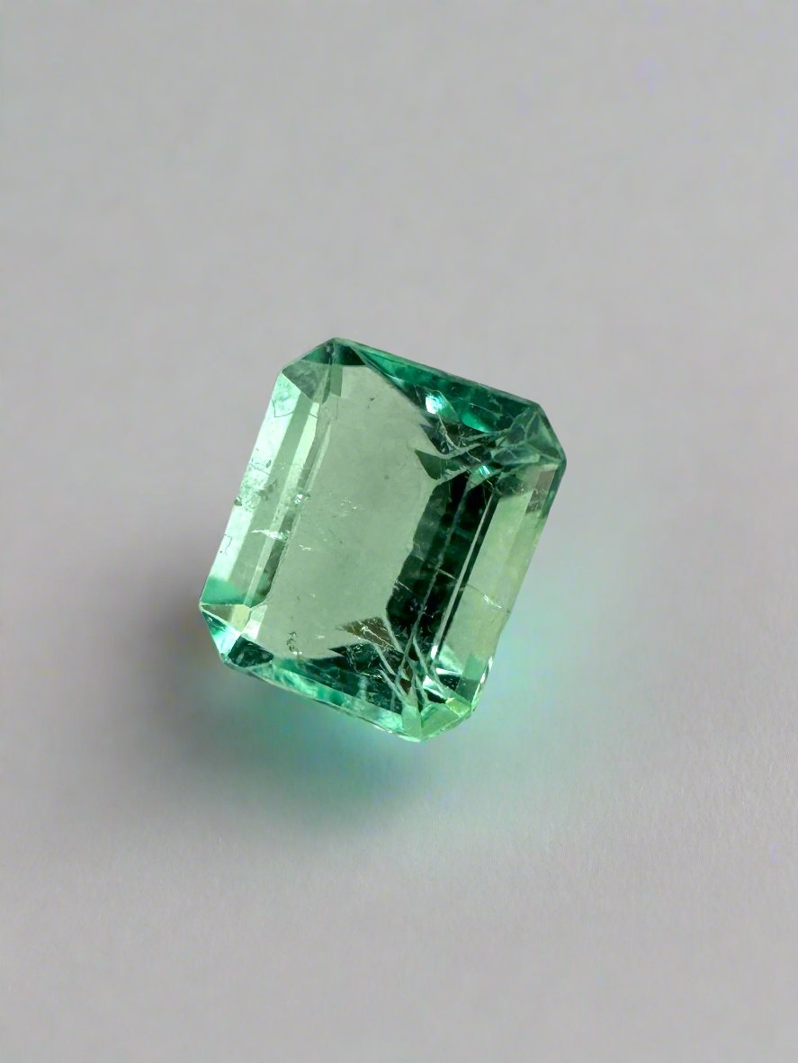 Remaning Balance For Custom Pendant 14K - 0.57 Carat 5.5x4.6 Pastel Green Natural Loose Colombian Emerald- Emerald Cut - JR Colombian Emeralds