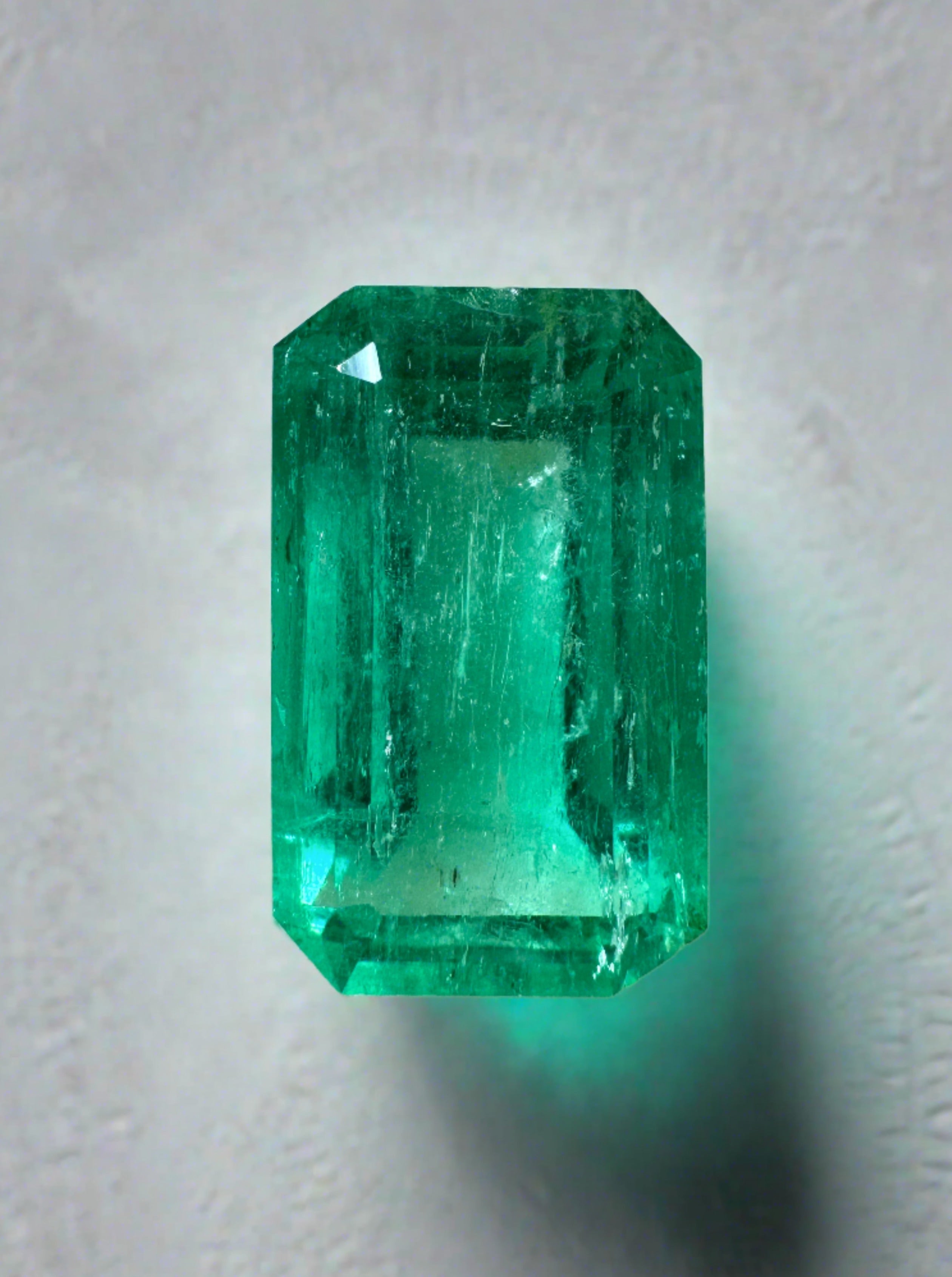 6.22 Carat 14x9 Bluish Green Emerald Cut Loose Colombian Emerald-Emerald Cut - JR Colombian Emeralds