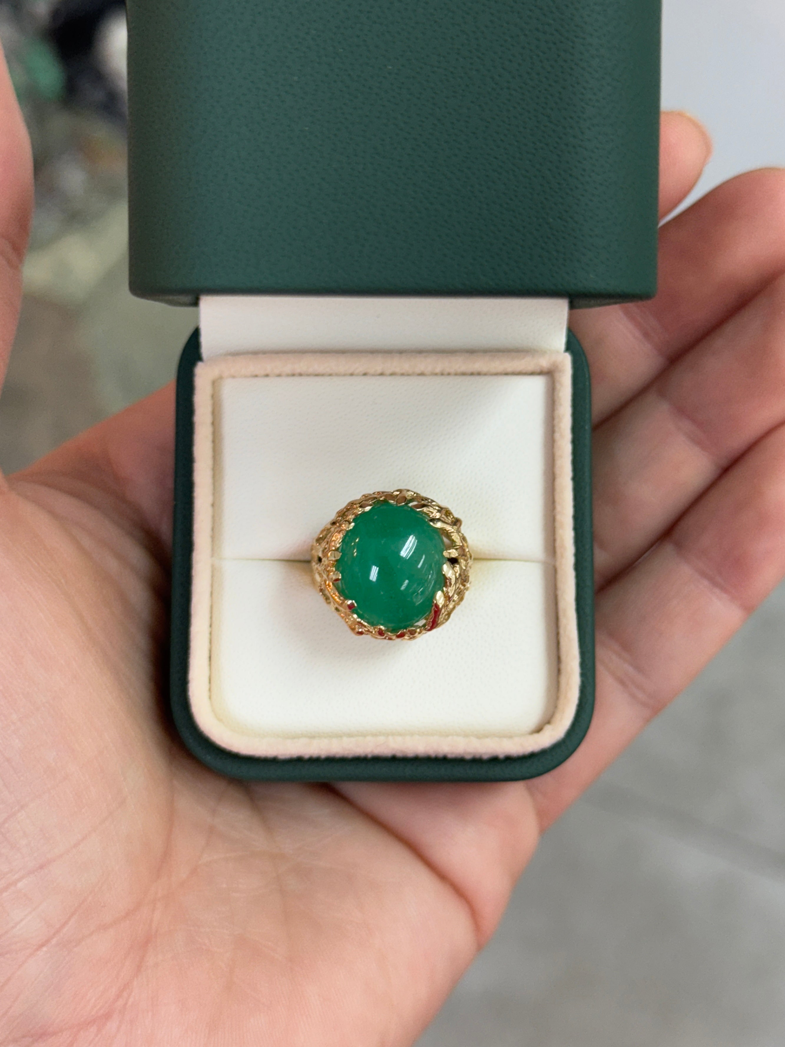 9.28 Carat Cabochon Emerald Gold Nugget 14K Ring