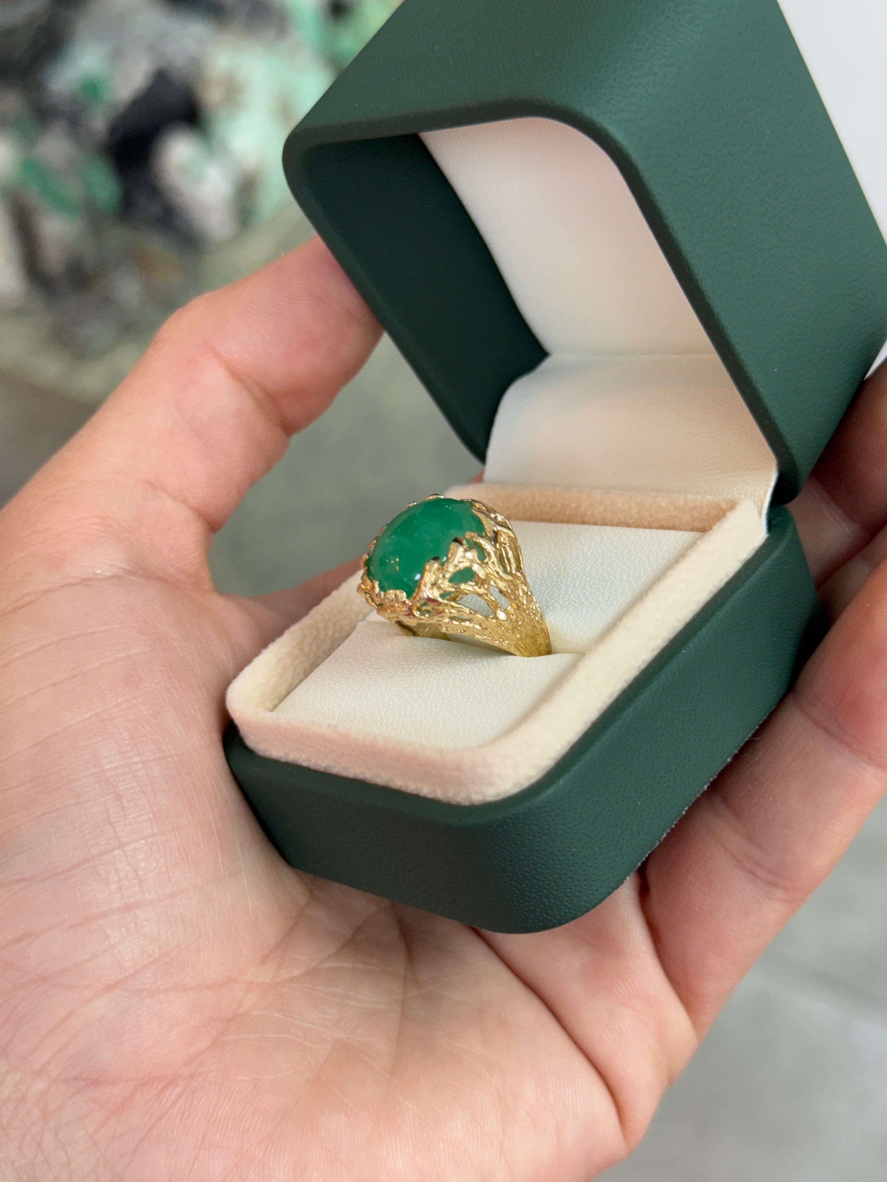 9.28 Carat Cabochon Emerald Gold Nugget 14K Ring