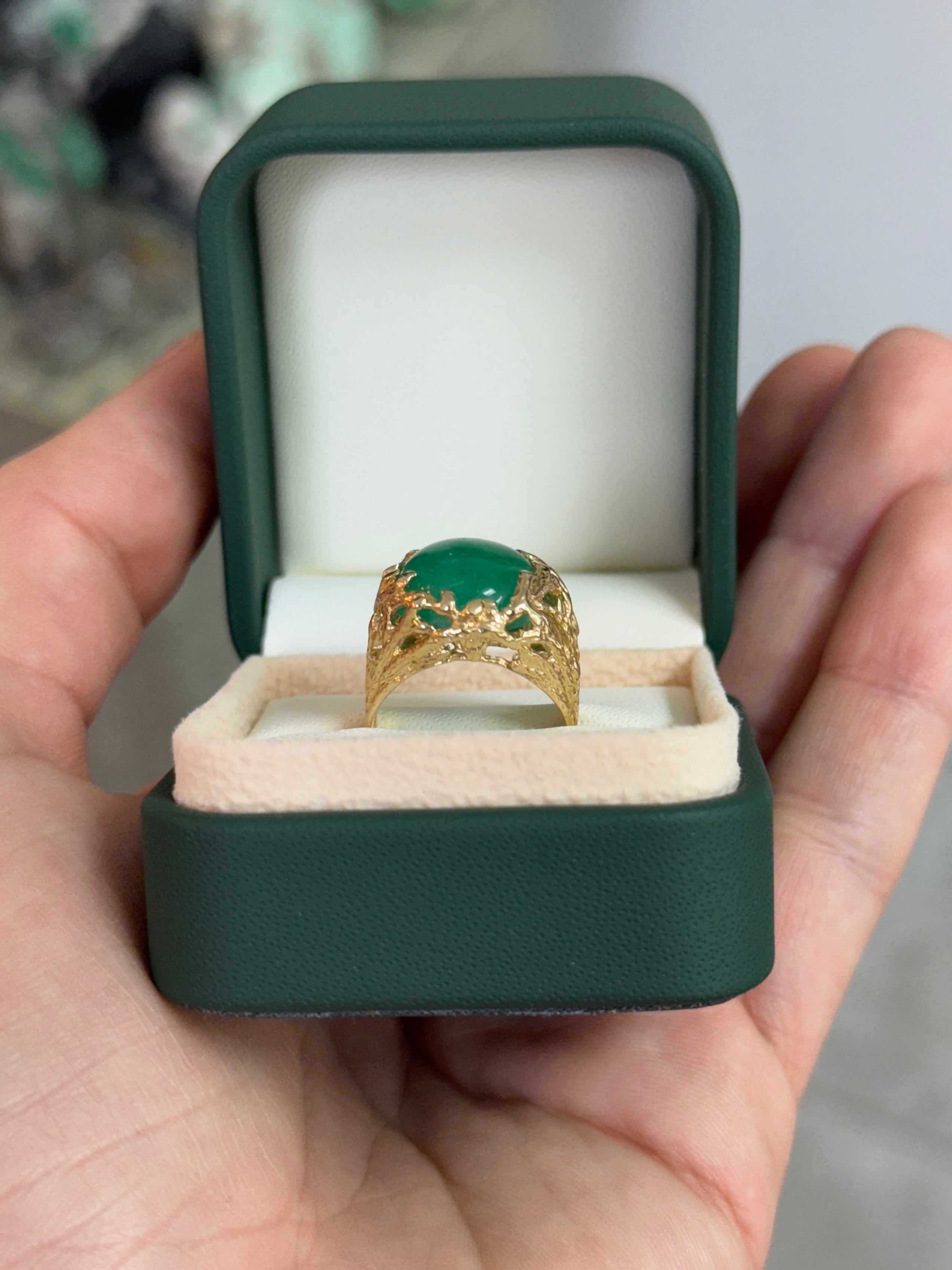9.28 Carat Cabochon Emerald Gold Nugget 14K Ring