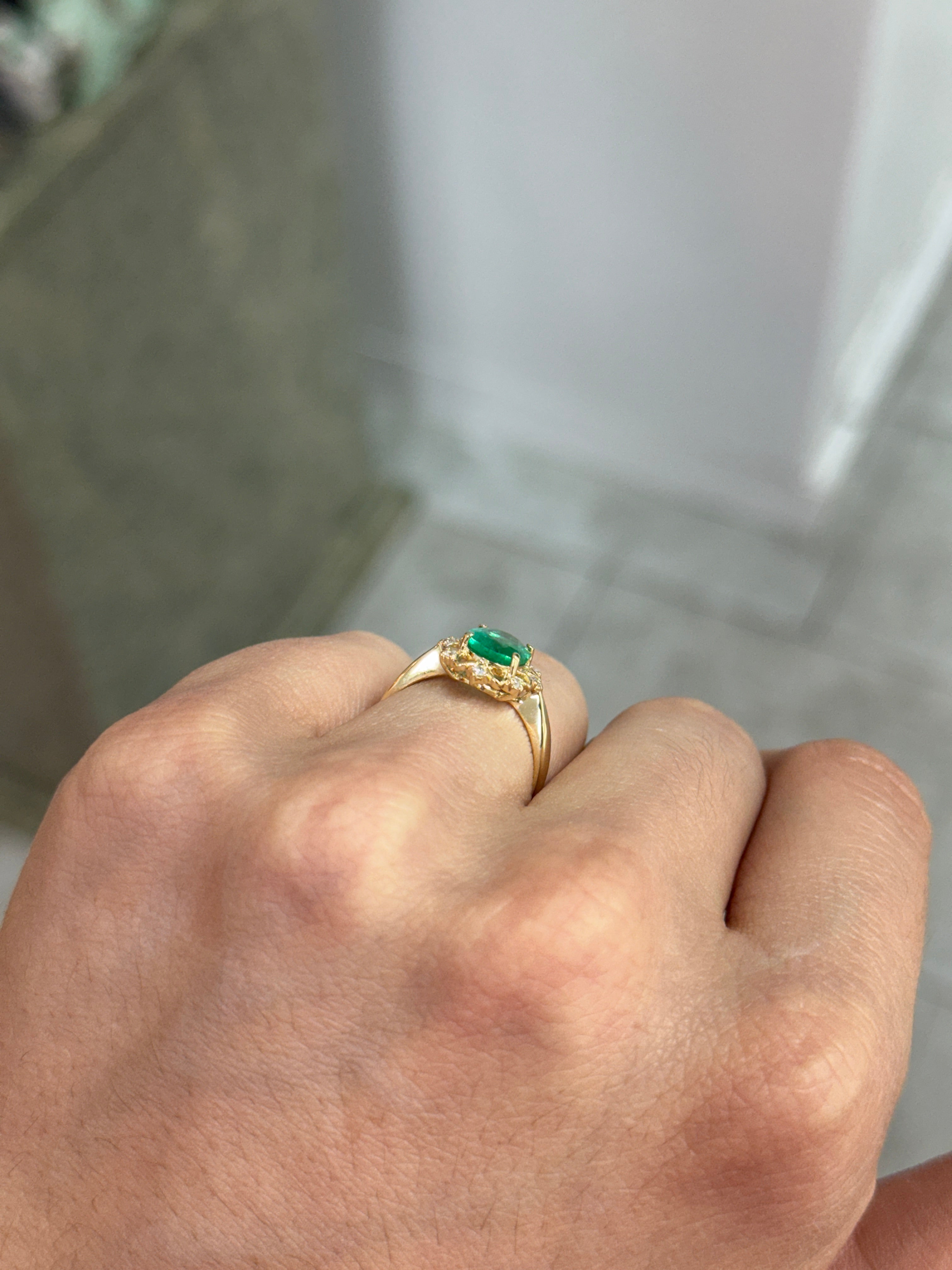 2.29tcw Emerald & Diamond Floral Halo Ring In 14K Yellow Gold Oval Cut Center