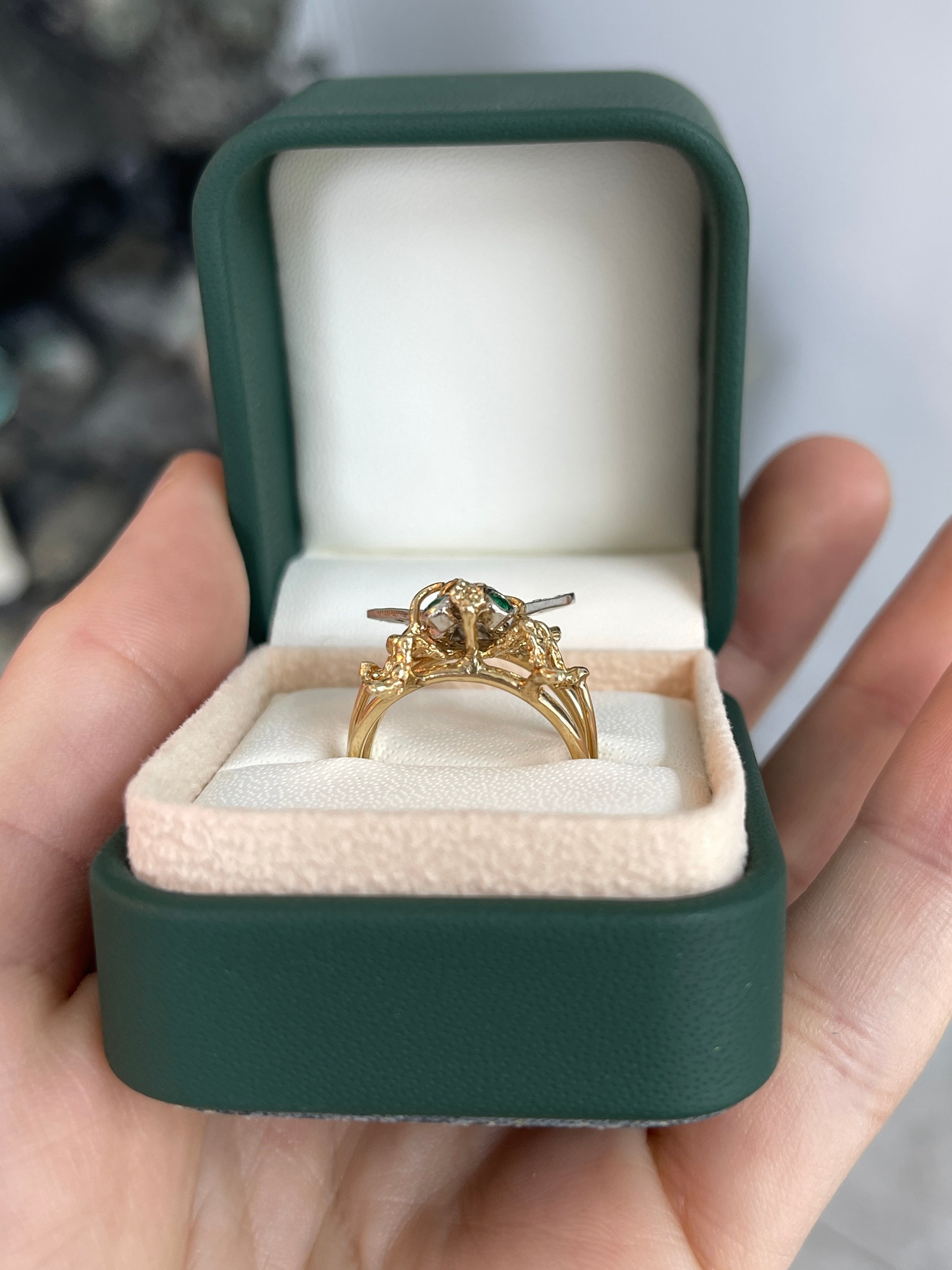 IG Exclusive 0.40tcw Emerald & Diamond Bee Ring 14K Two Toned - JR Colombian Emeralds