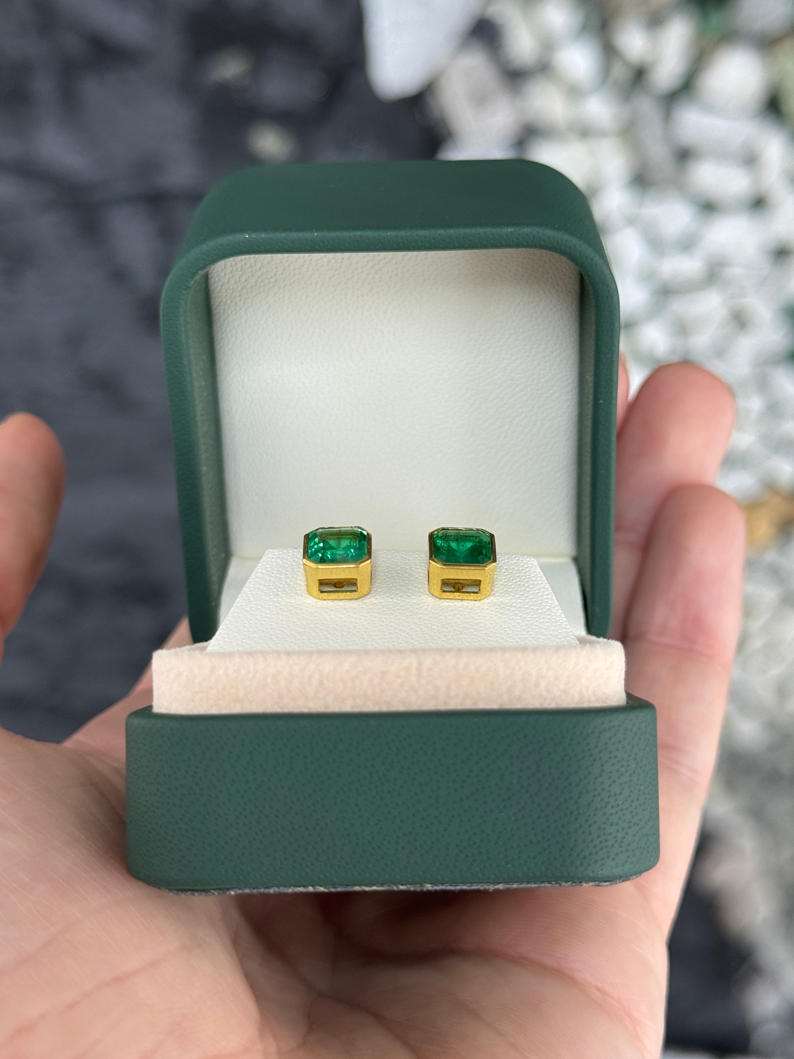 2.23tcw Classic Bezel Set Asscher Emerald Earrings 18K