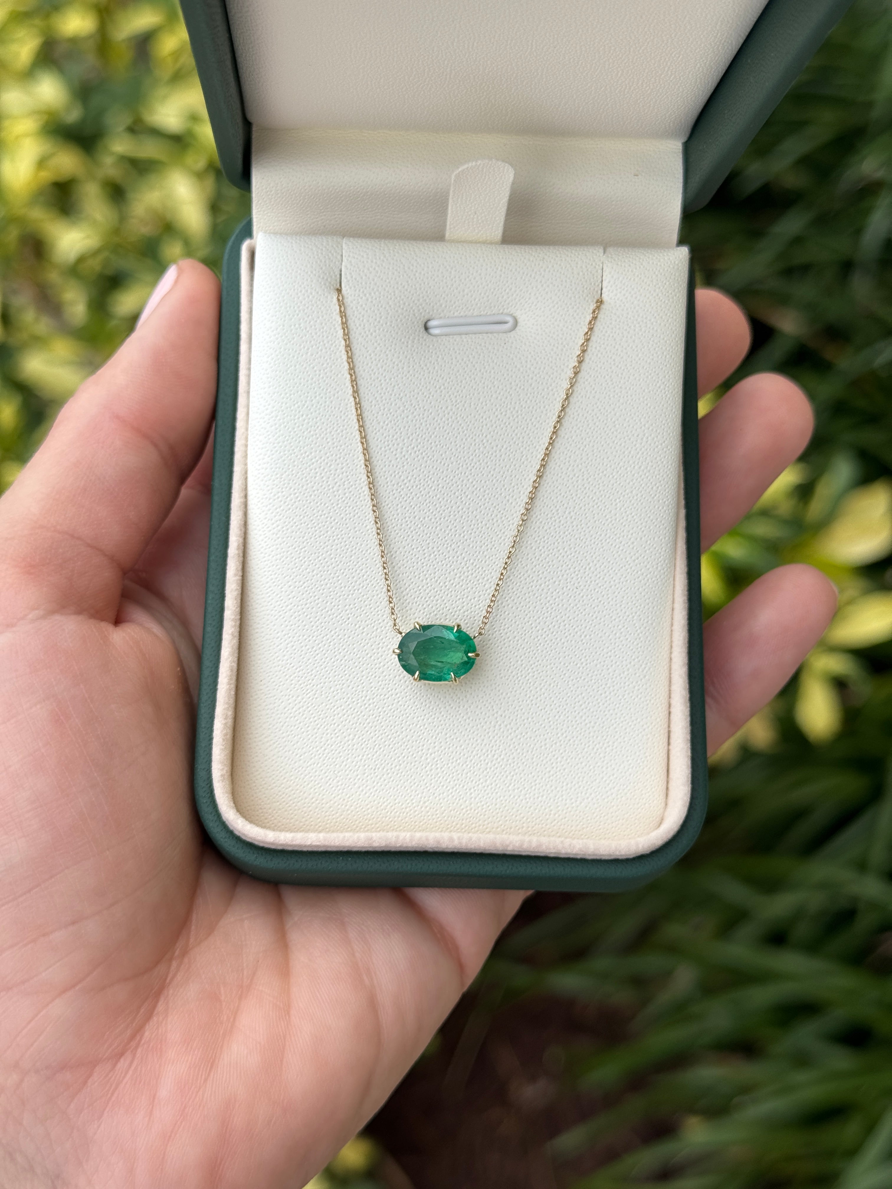 2.30 Carat East to West Multi Claw Prong Oval Solitaire Stationary Necklace 14K