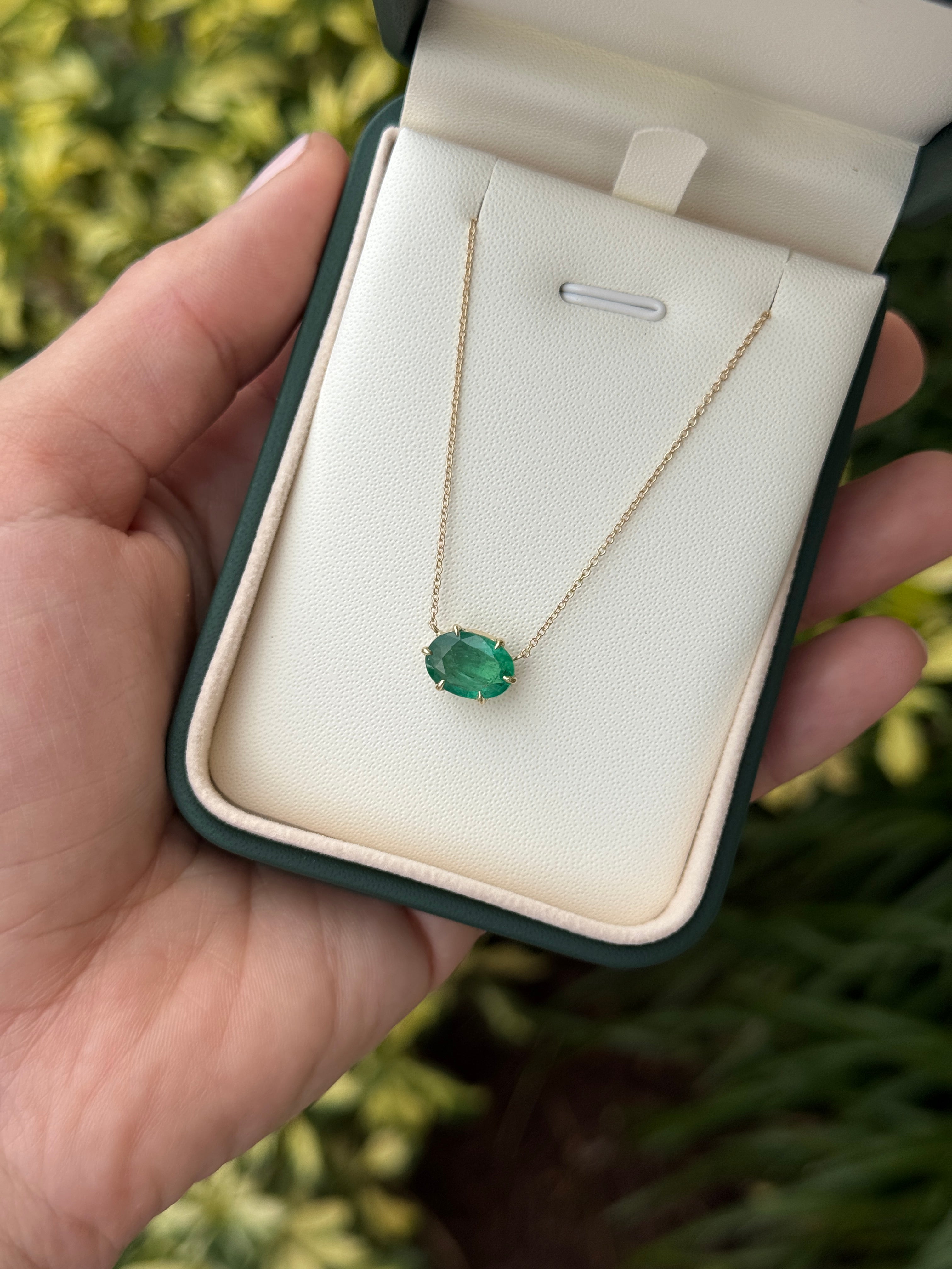 2.30 Carat East to West Multi Claw Prong Oval Solitaire Stationary Necklace 14K