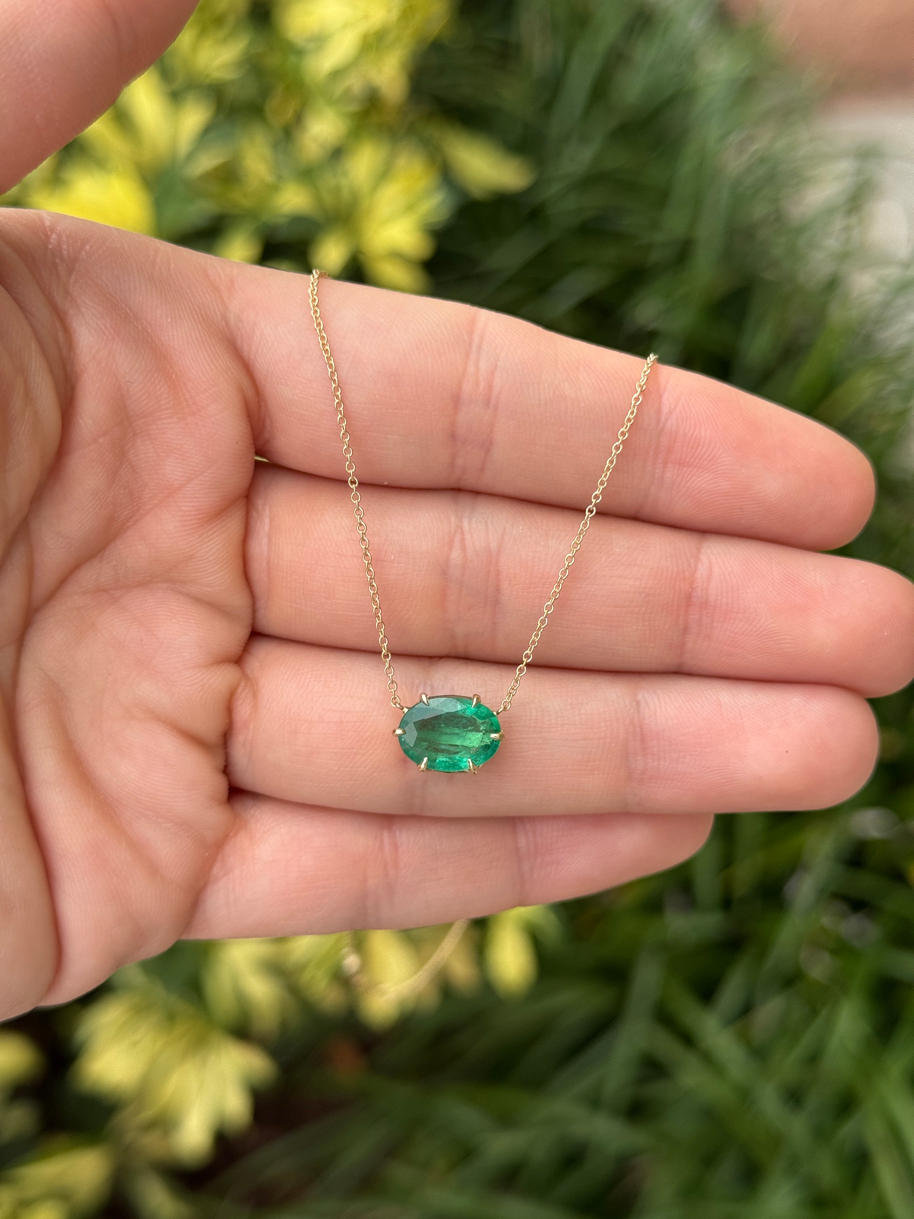 2.30 Carat East to West Multi Claw Prong Oval Solitaire Stationary Necklace 14K