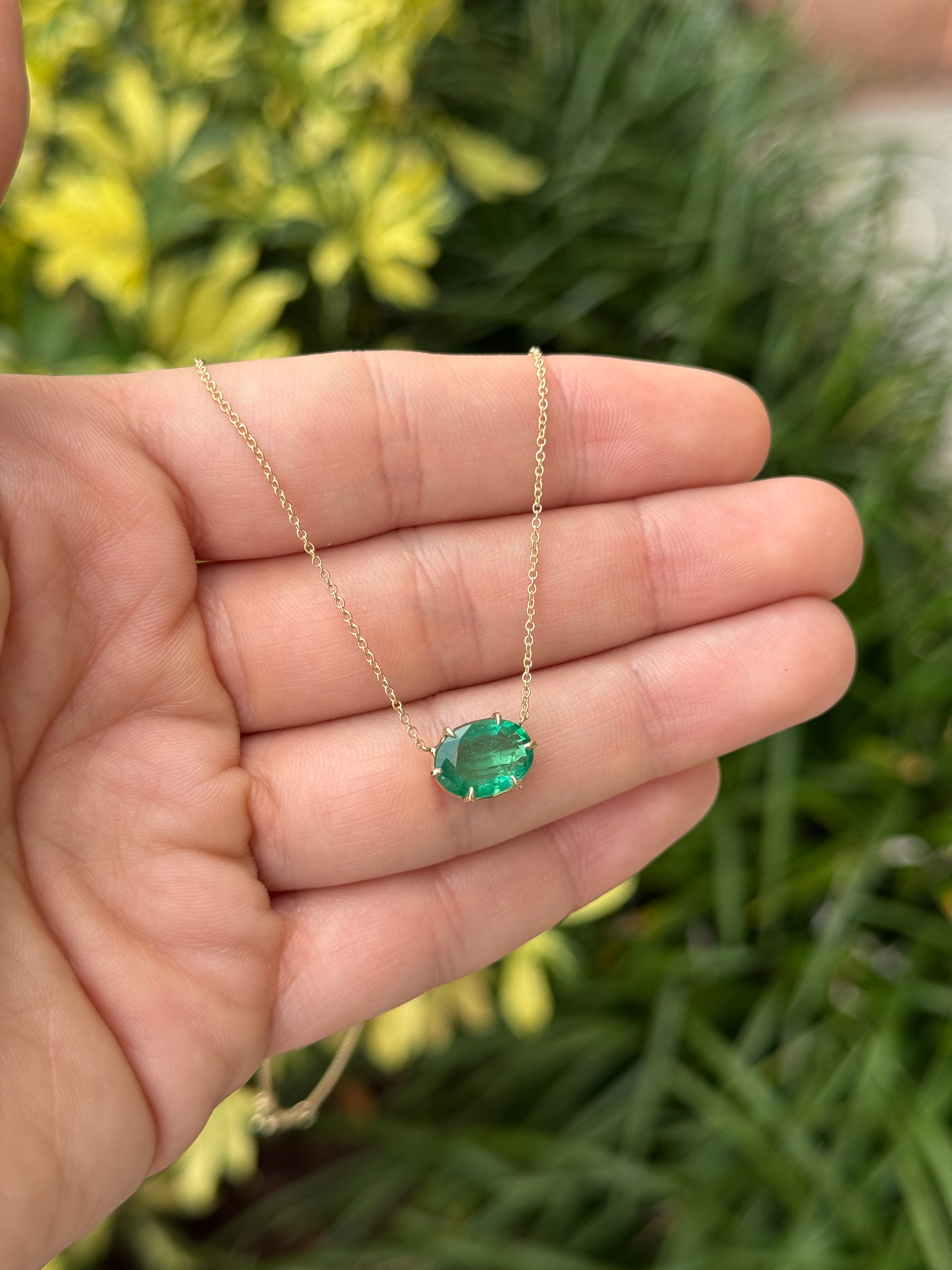 2.30 Carat East to West Multi Claw Prong Oval Solitaire Stationary Necklace 14K