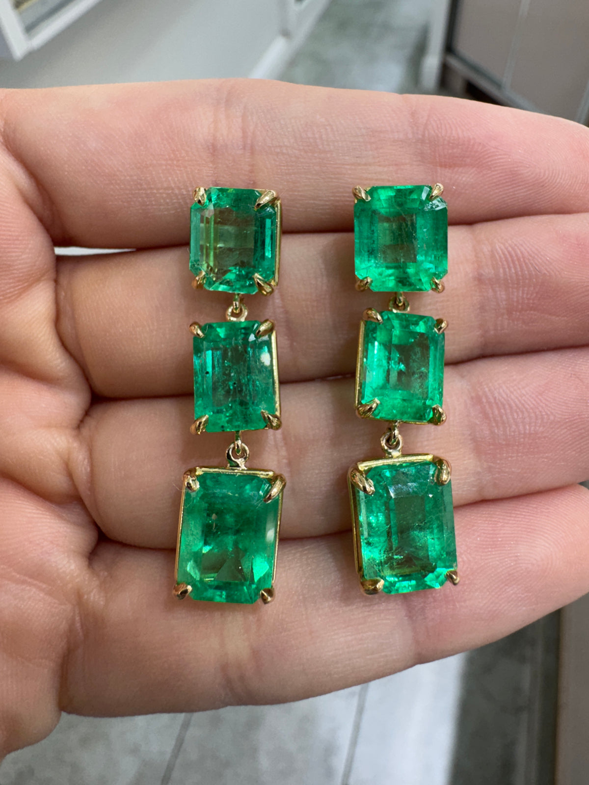24.65tcw 18K Natural Colombian Emerald Drop & Dangle Earrings