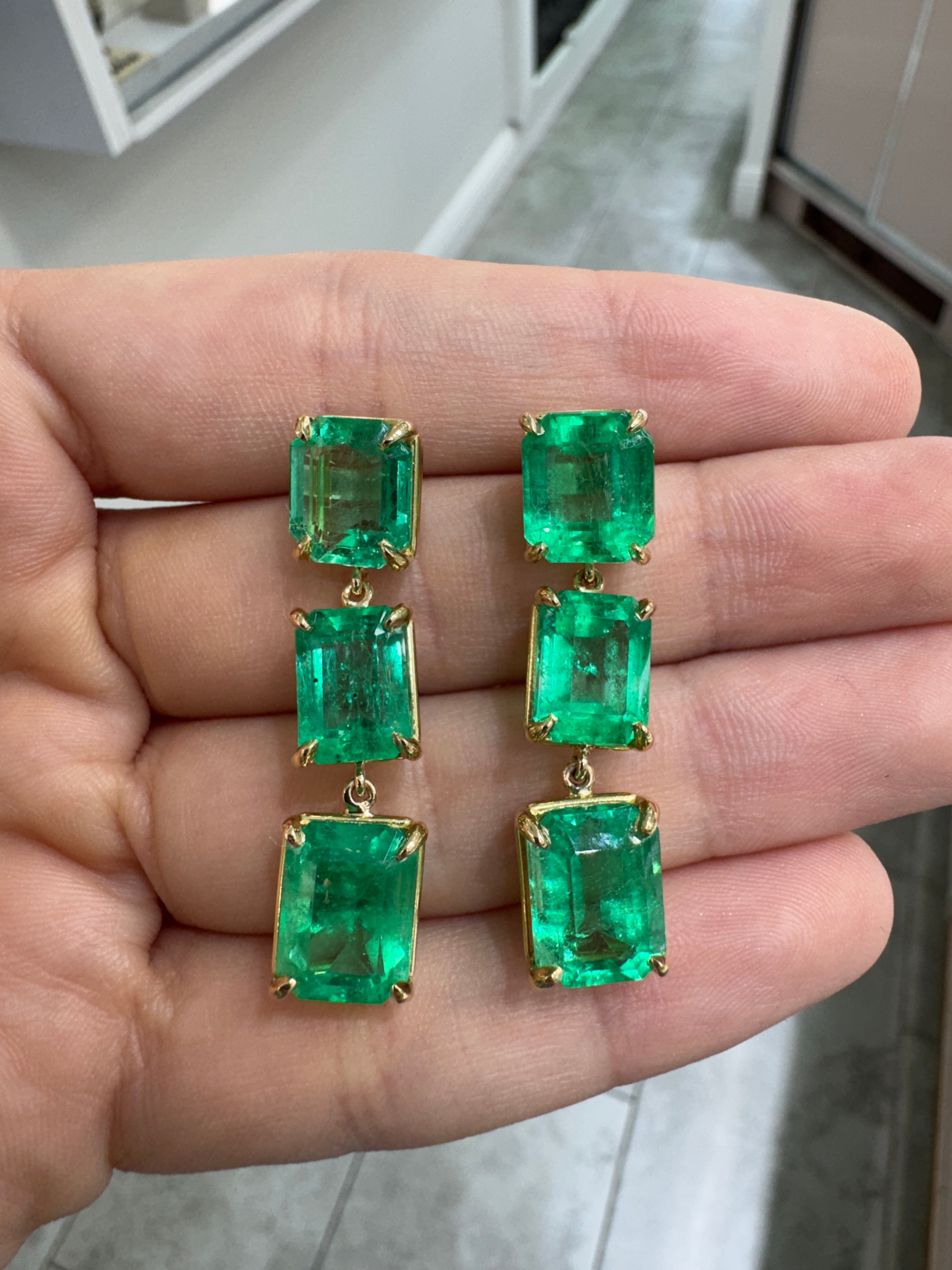 24.65tcw 18K Natural Colombian Emerald Drop & Dangle Earrings