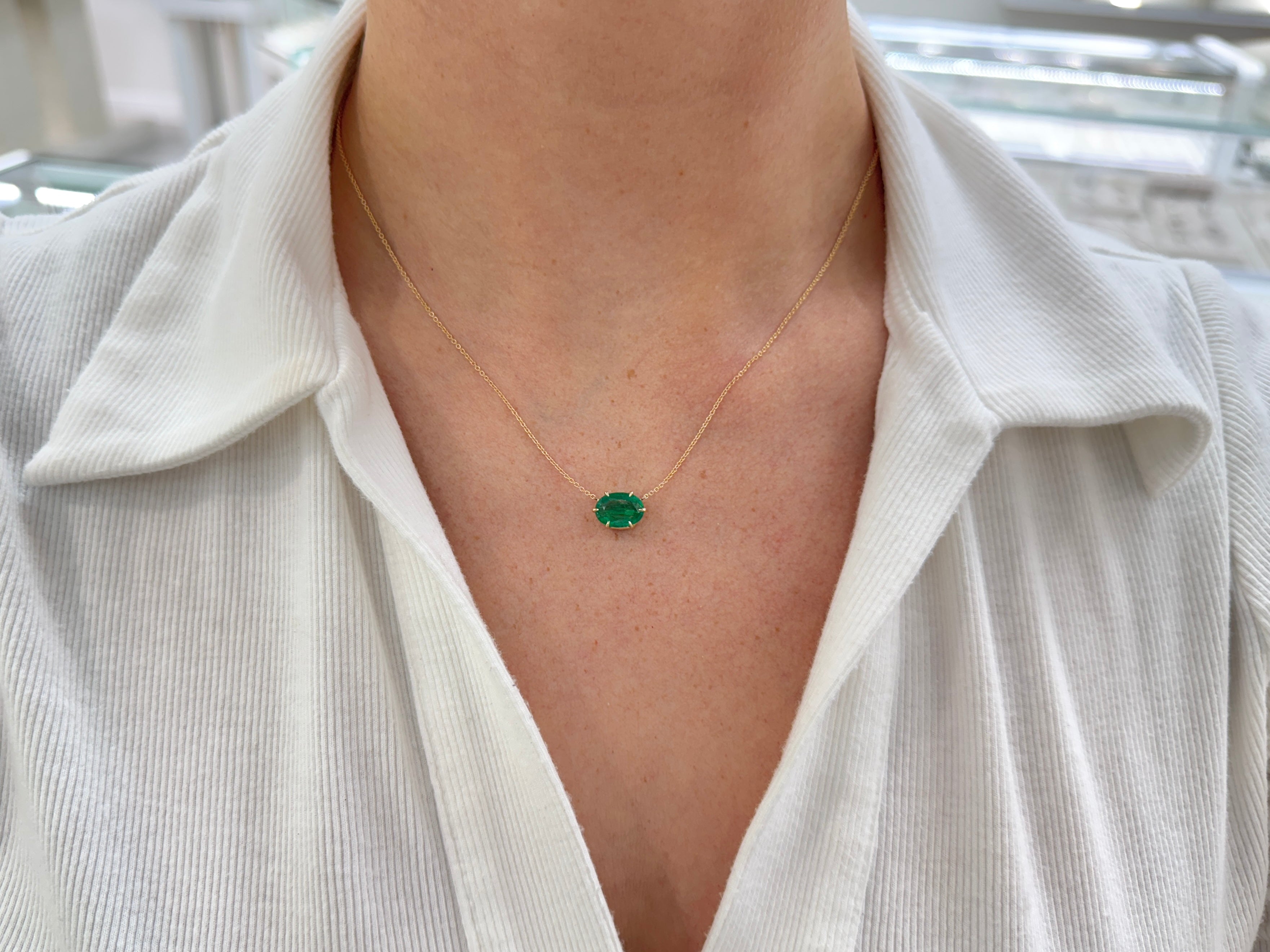 2.30 Carat East to West Multi Claw Prong Oval Solitaire Stationary Necklace 14K