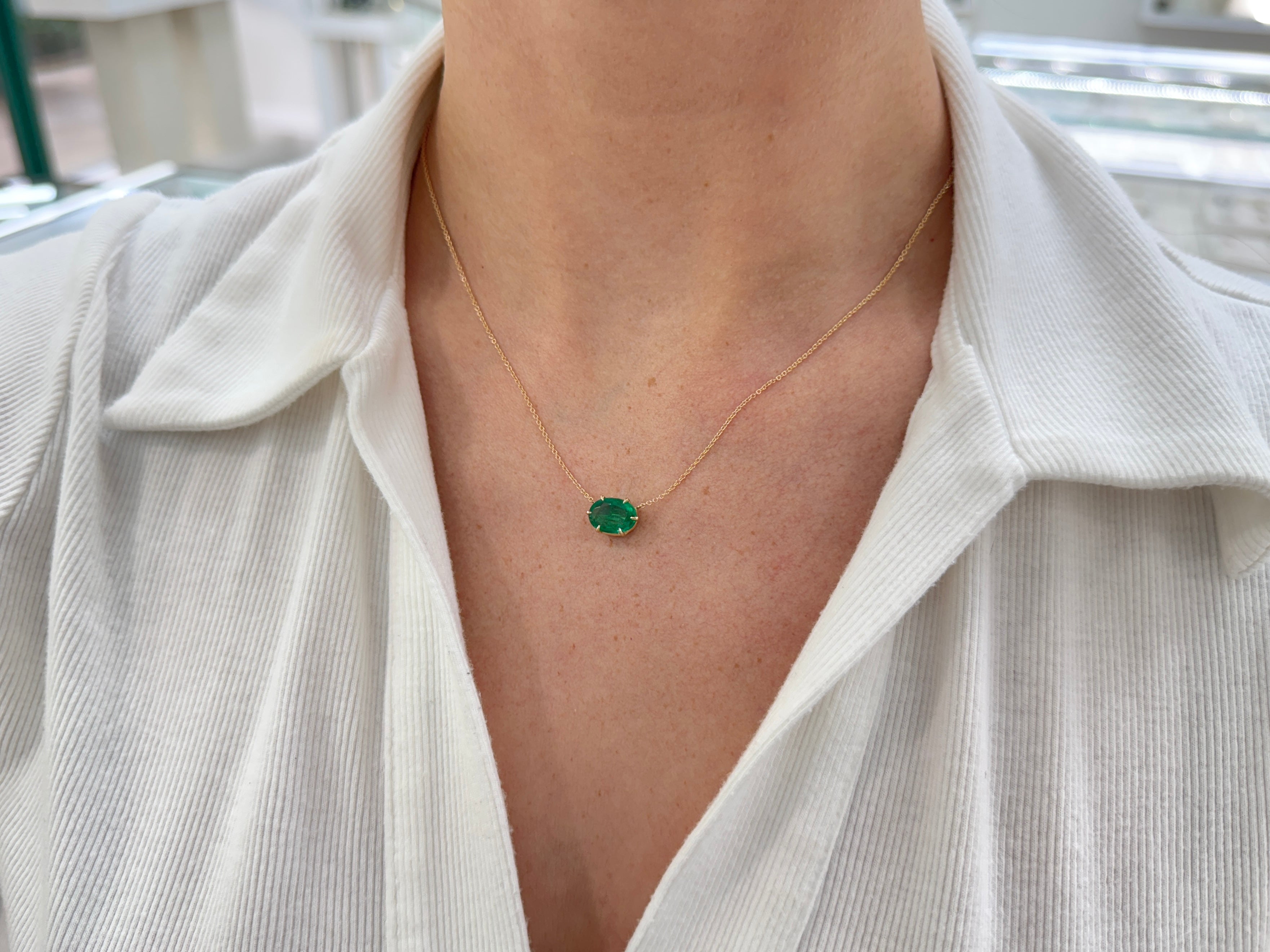 2.30 Carat East to West Multi Claw Prong Oval Solitaire Stationary Necklace 14K