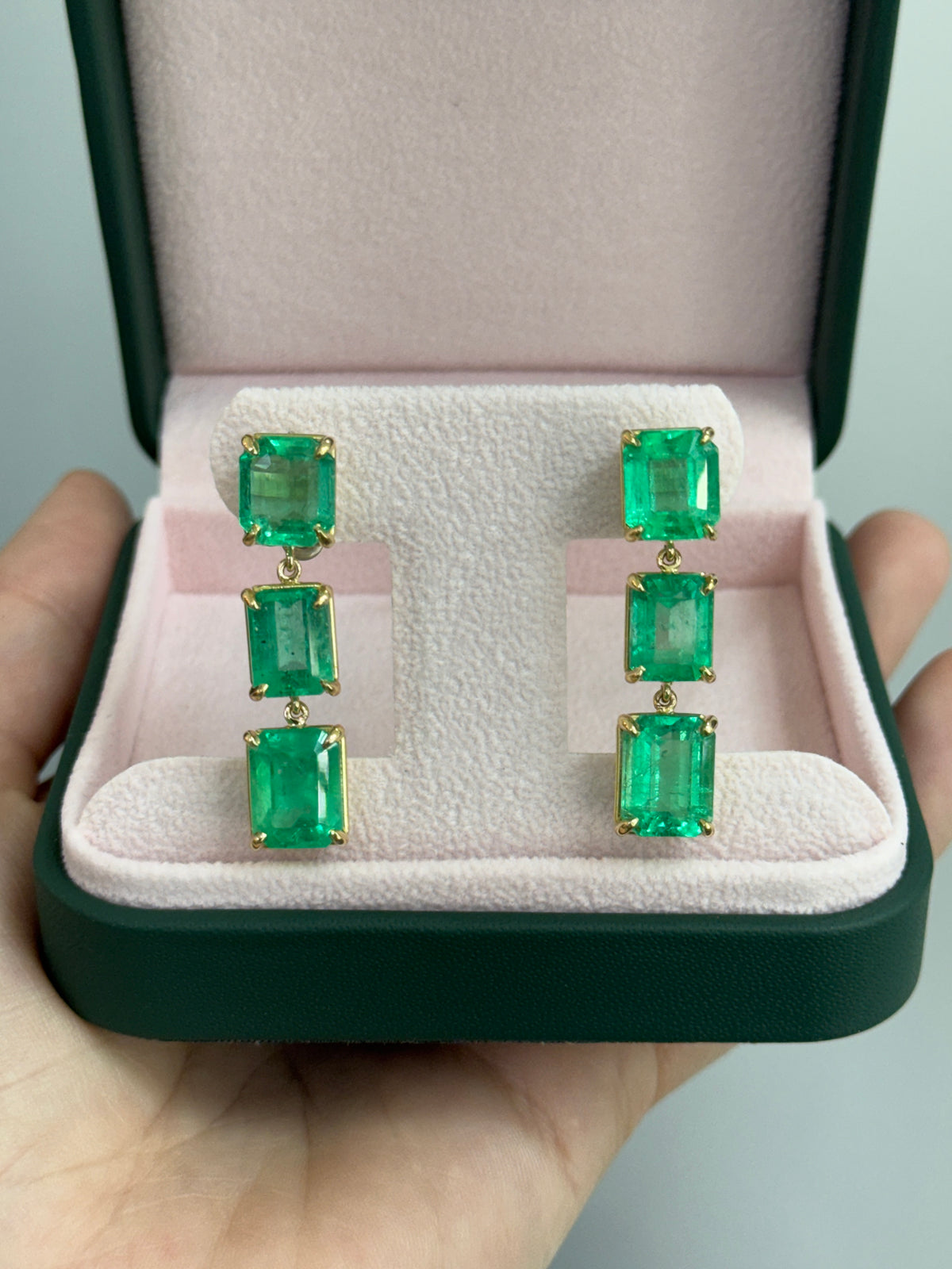 24.65tcw 18K Natural Colombian Emerald Drop & Dangle Earrings