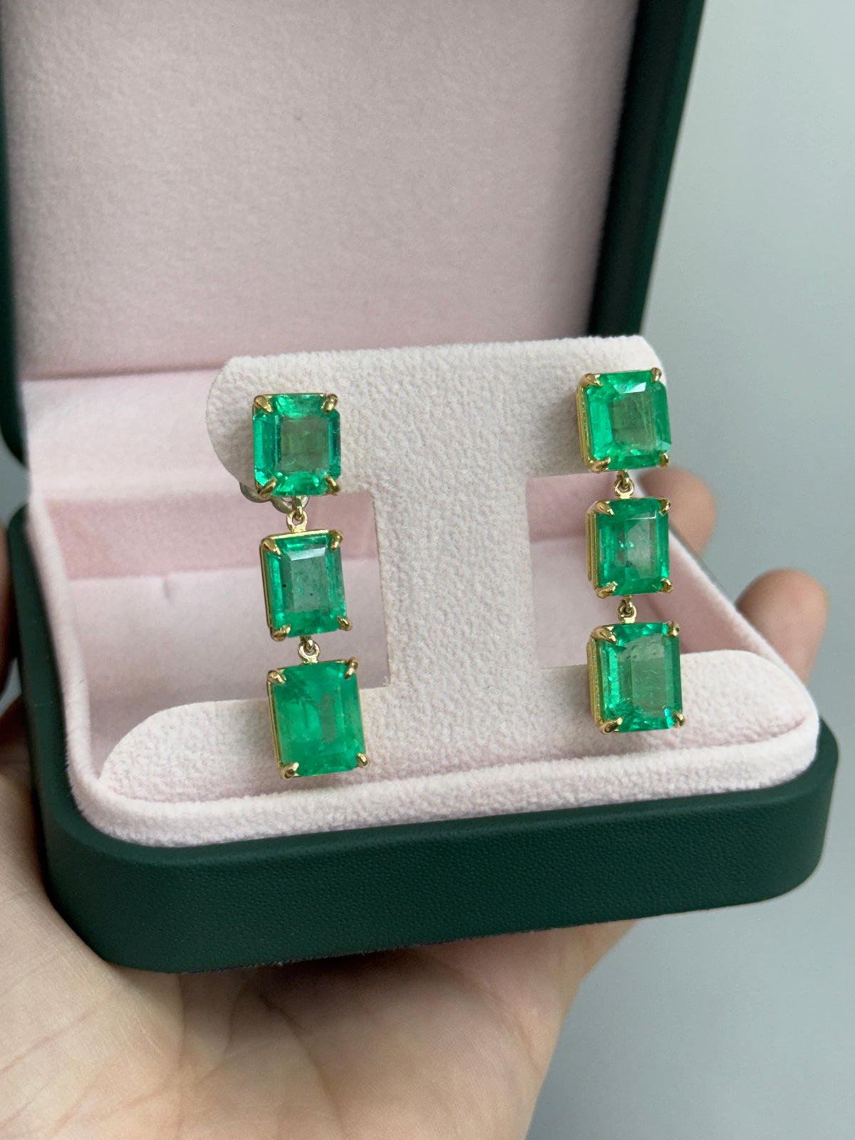 24.65tcw 18K Natural Colombian Emerald Drop & Dangle Earrings