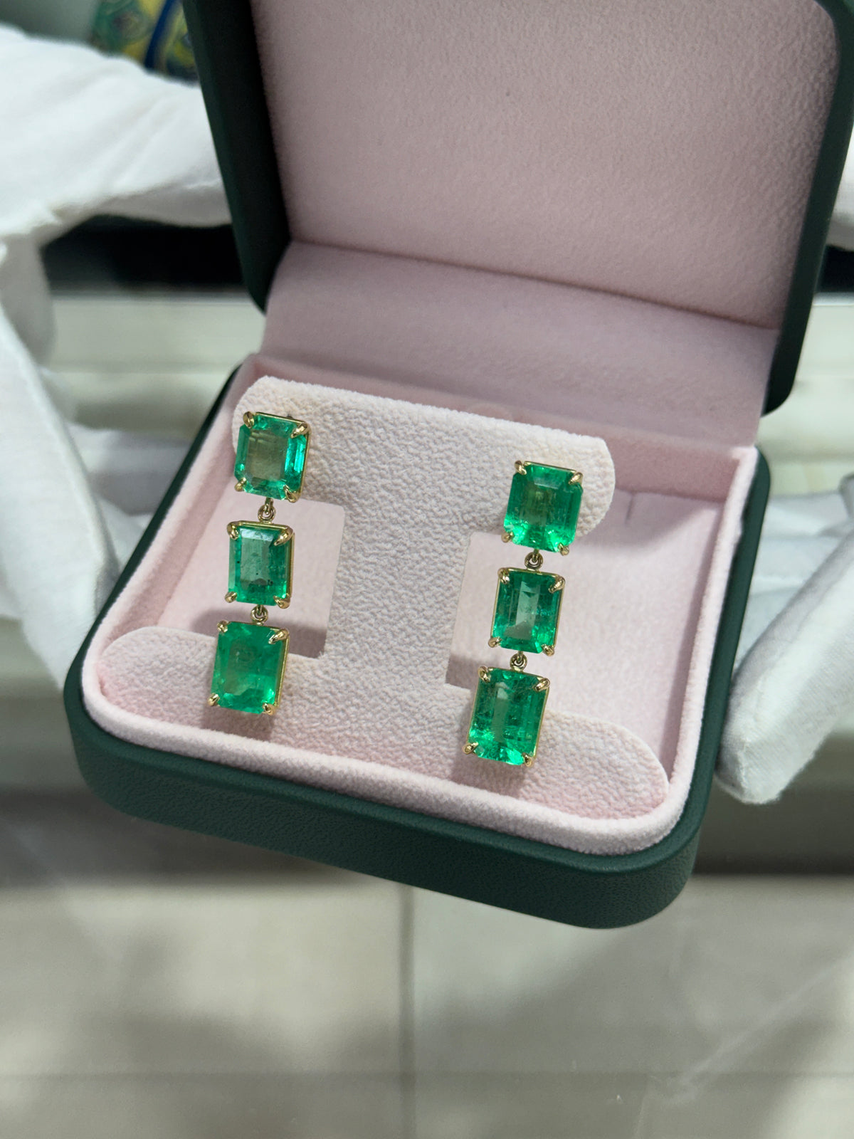 24.65tcw 18K Natural Colombian Emerald Drop & Dangle Earrings