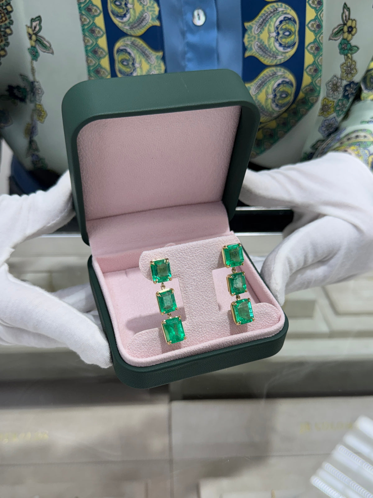 24.65tcw 18K Natural Colombian Emerald Drop & Dangle Earrings