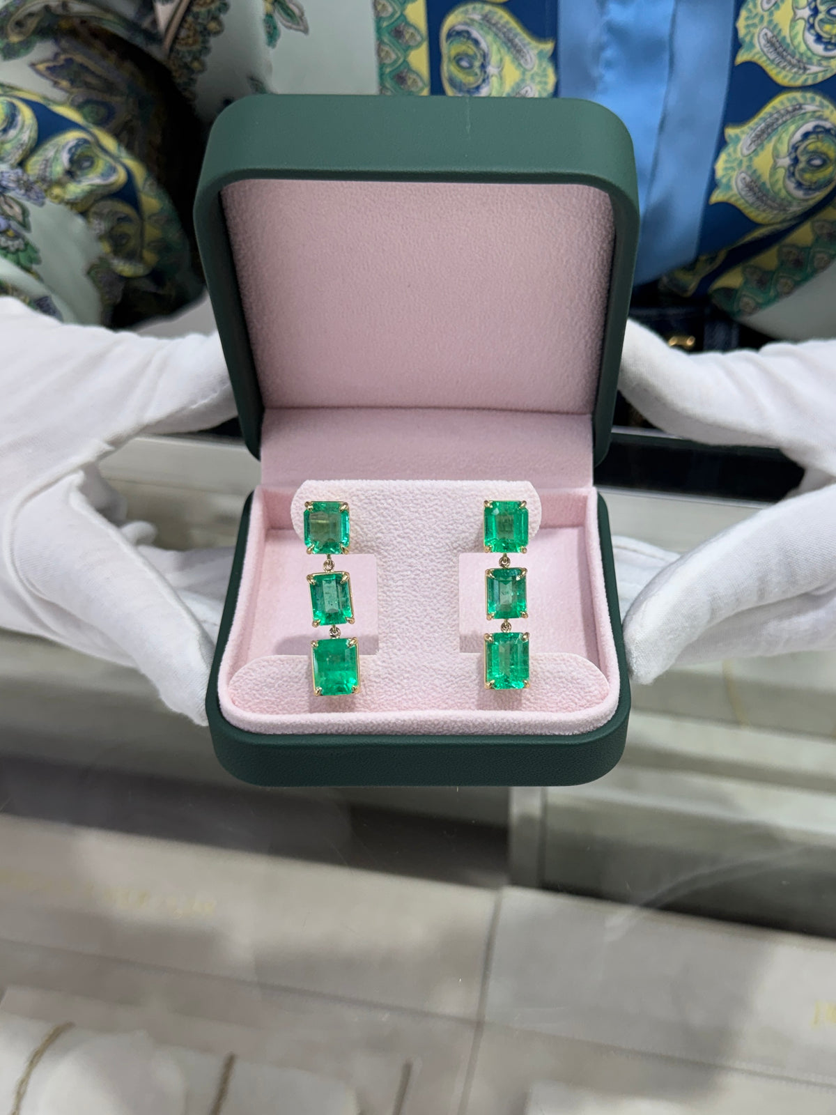 24.65tcw 18K Natural Colombian Emerald Drop & Dangle Earrings