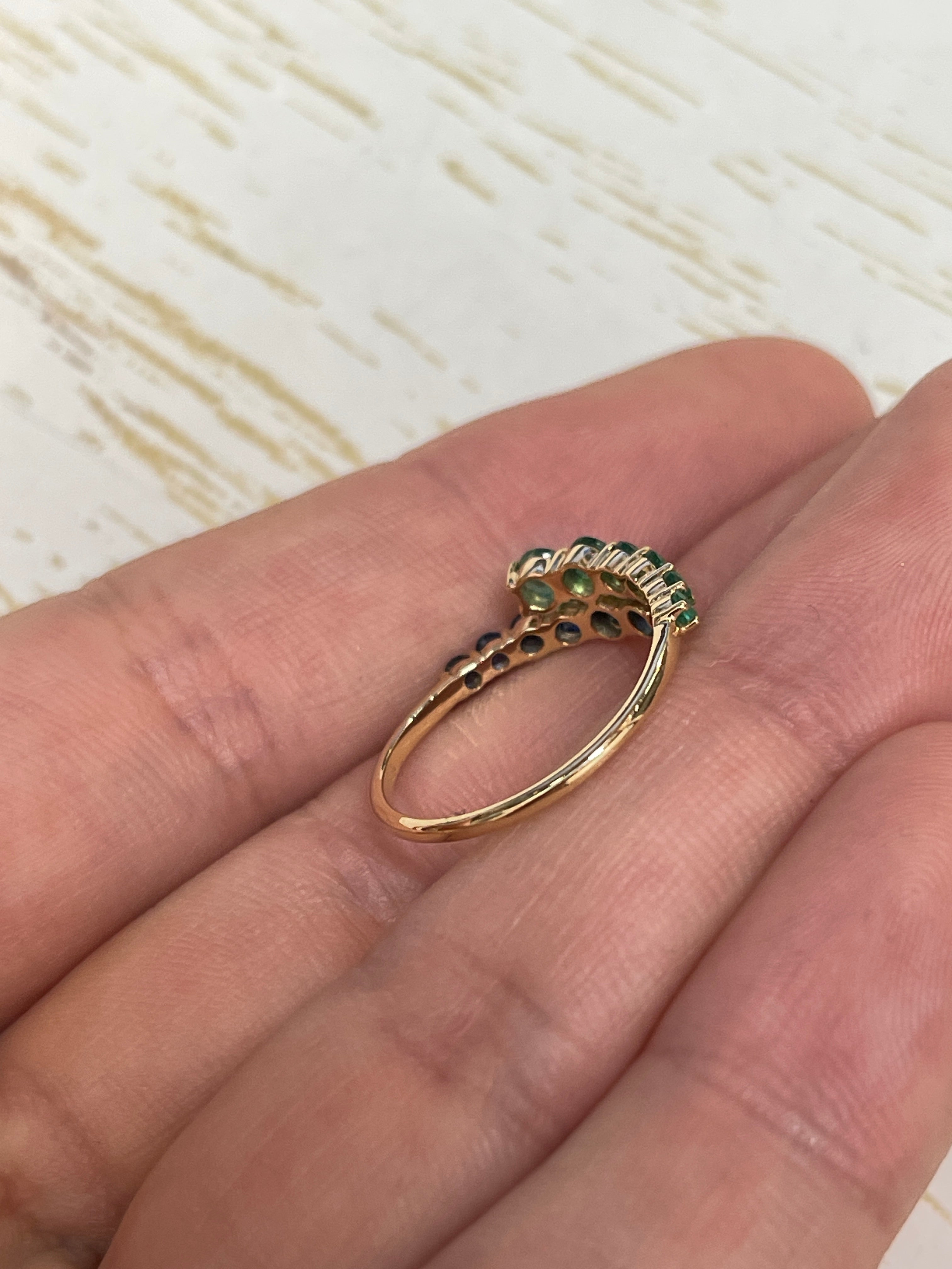 0.95tcw 14K Gold Bypass Ring with Natural Emerald & Ruby Petite Stacking Ring - JR Colombian Emeralds