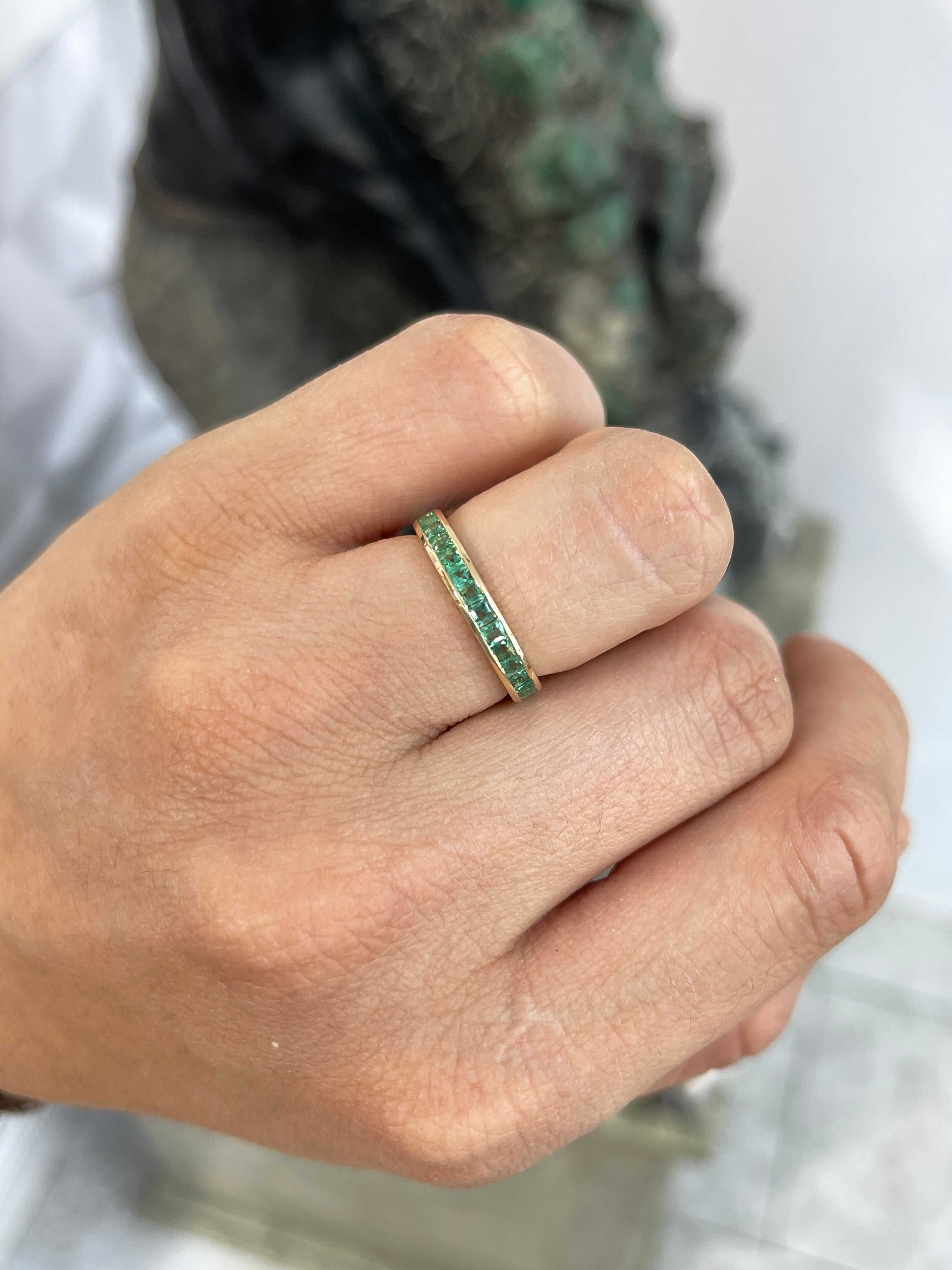 1.44tcw Princess Cut Emerald Channel set Eternity Band 14K Size 7