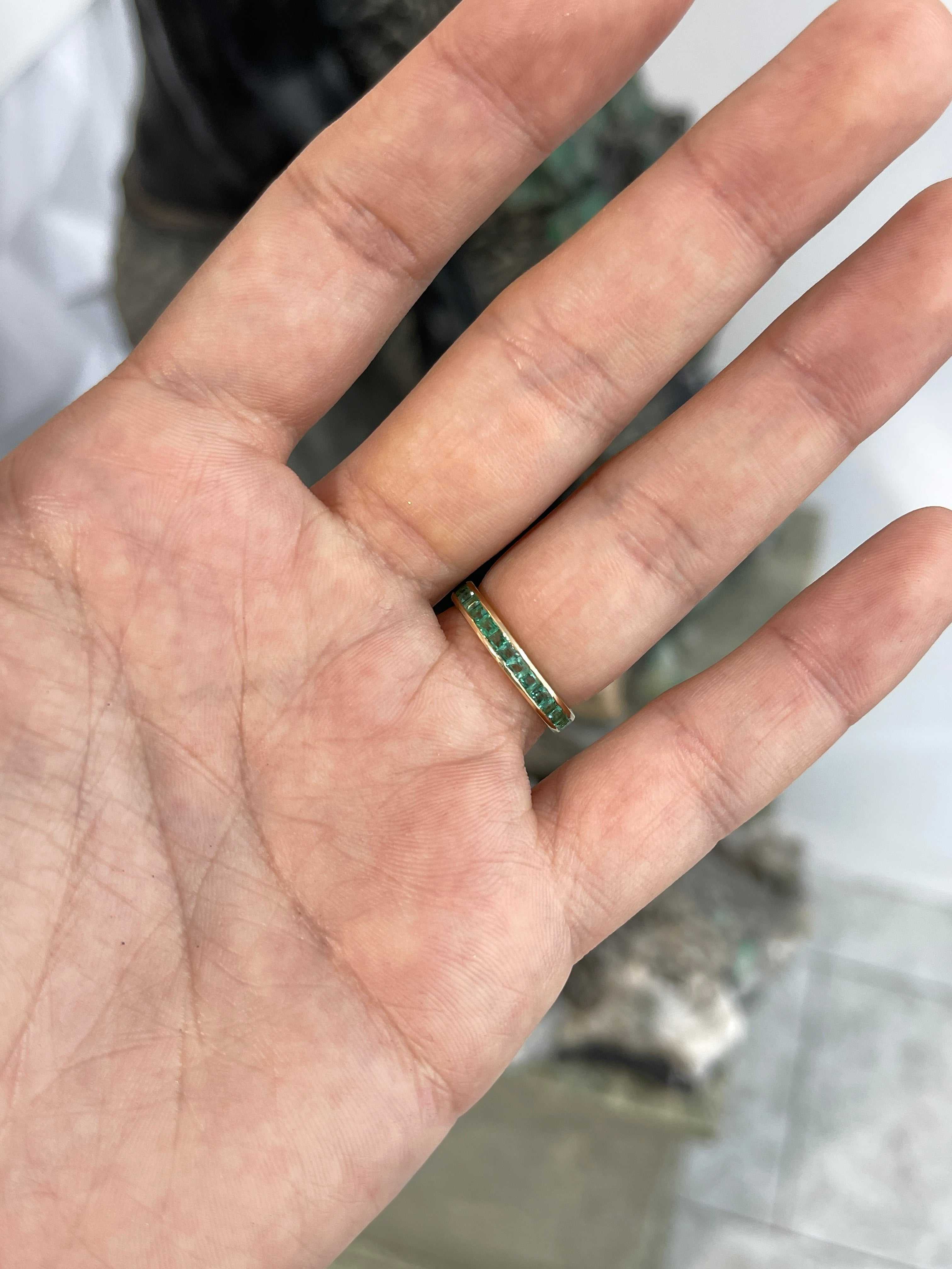 As Seen on Instagram: 1.44tc1.44tcw Princess Cut Emerald Channel set Eternity Band 14K Size 7w Princess Cut Emerald Channel set Band 14K - JR Colombian Emeralds