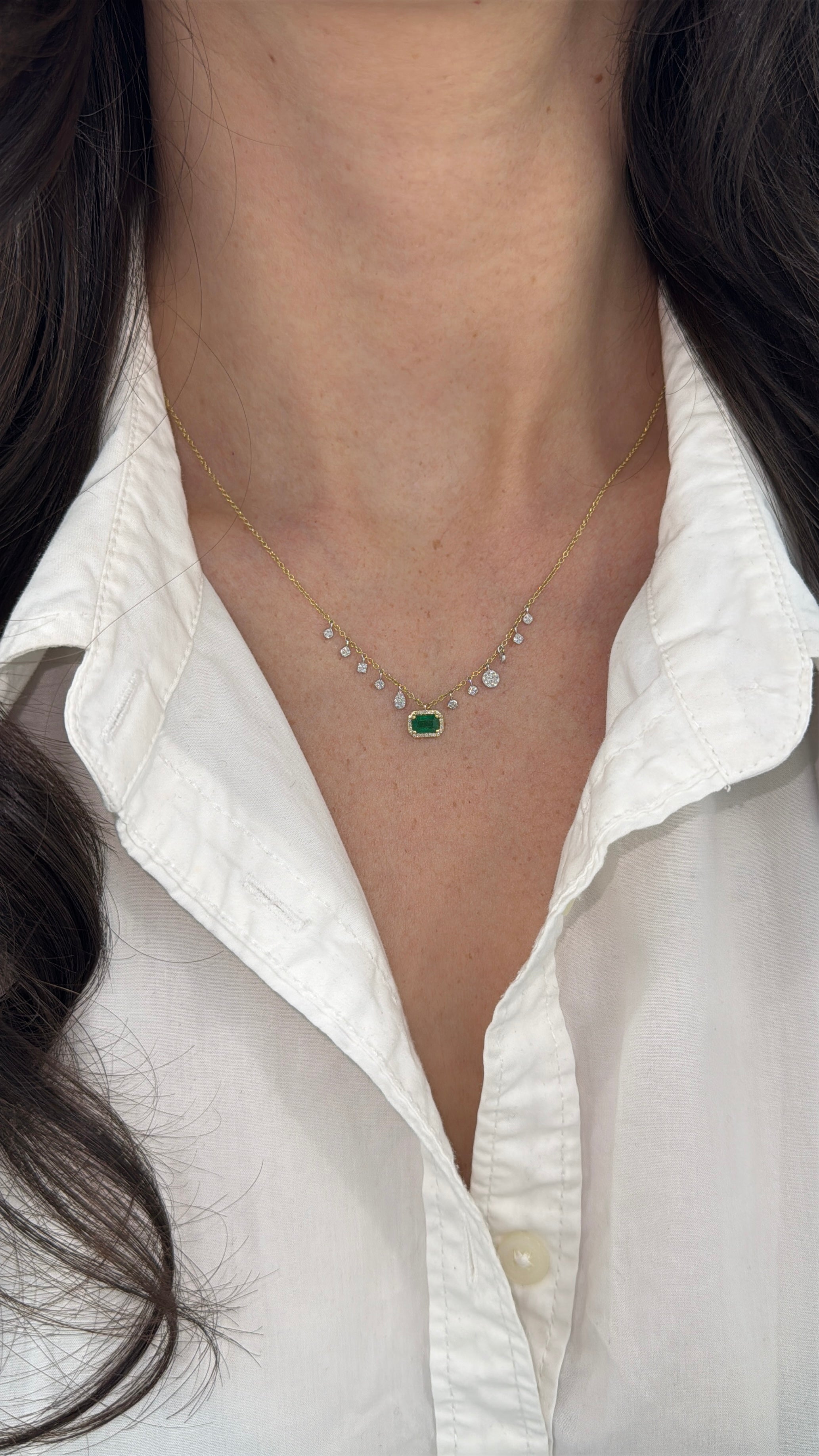 0.78tcw 14K Natural Emerald & Diamond Fringe Necklace