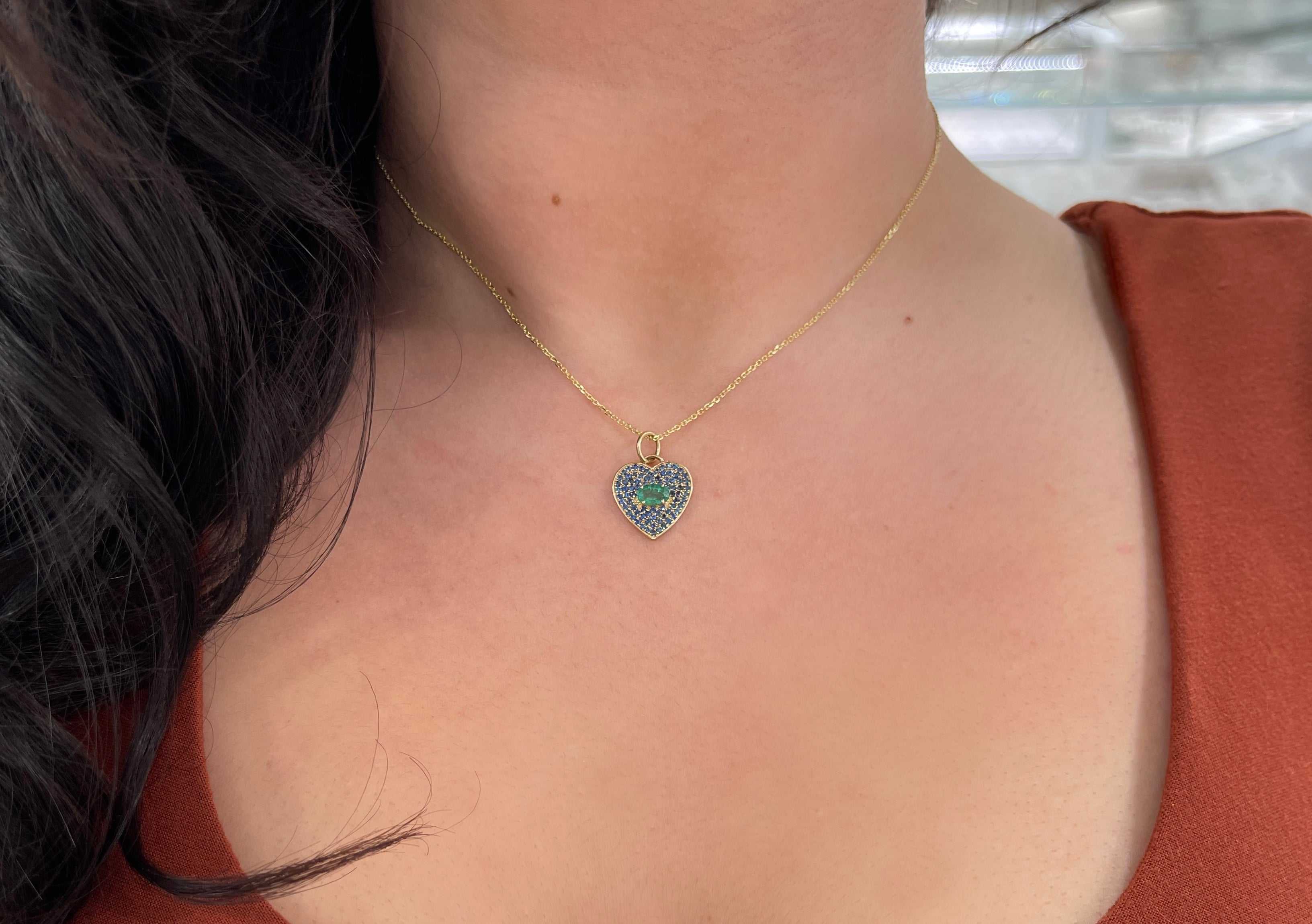 Special listing for Cristiana 1.10tcw Emerald & Blue Sapphire Heart Charm 14K - JR Colombian Emeralds