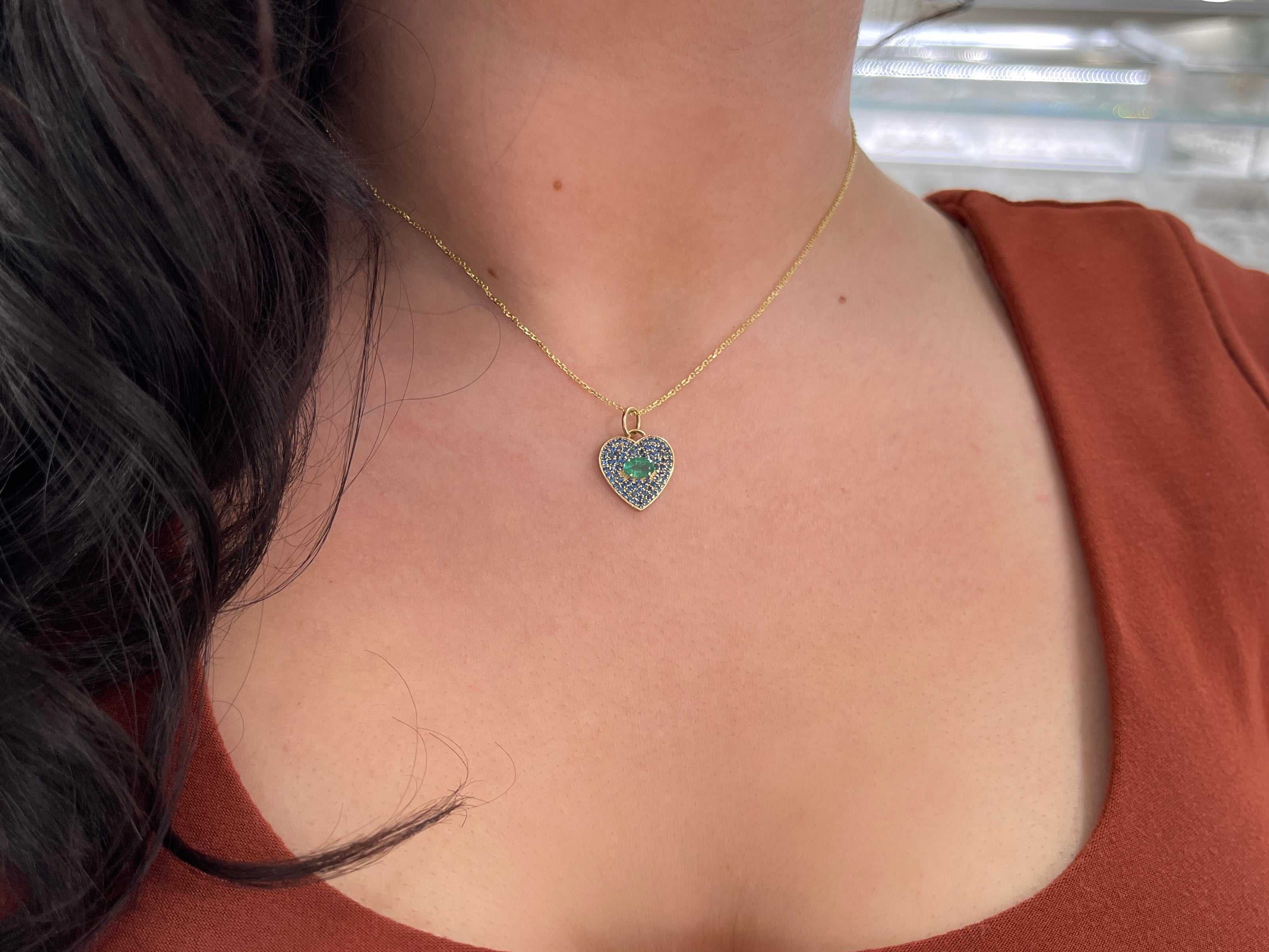 Special listing for Cristiana 1.10tcw Emerald & Blue Sapphire Heart Charm 14K - JR Colombian Emeralds