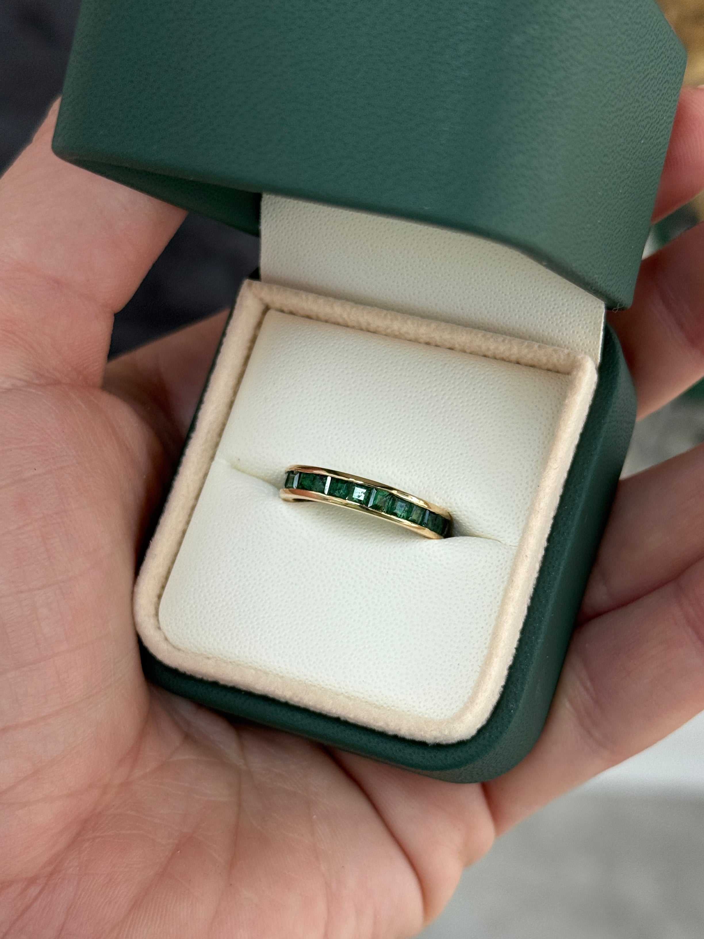 As seen on Instagram 2.02tcw Princess Cut Natural Emerald Channel Set Eternity Band Size 6 & 8 - JR Colombian Emeralds