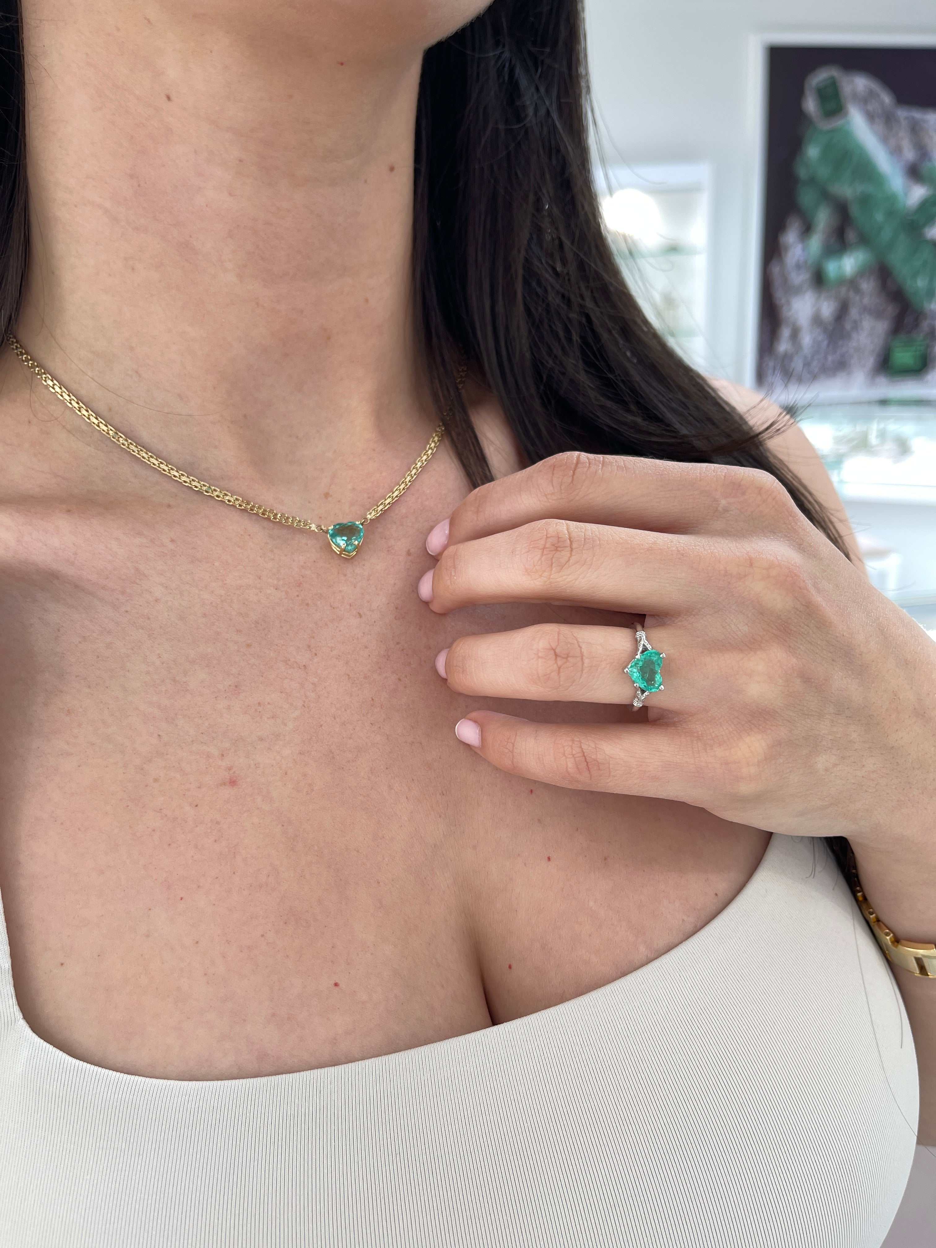 2.19 Carat Heart Cut Colombian Emerald Pendant Necklace - JR Colombian Emeralds