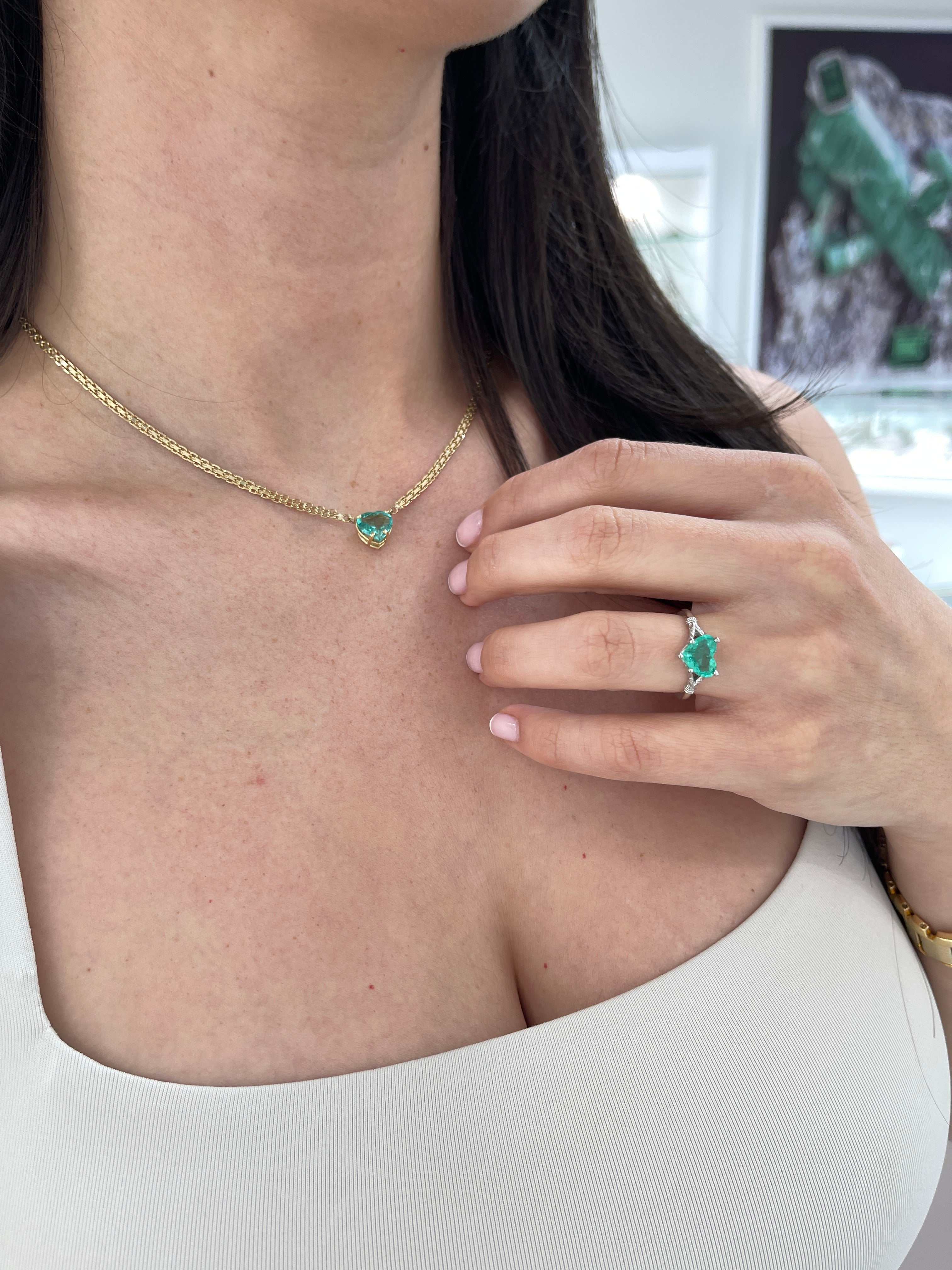 2.19 Carat Heart Cut Colombian Emerald Pendant Necklace - JR Colombian Emeralds