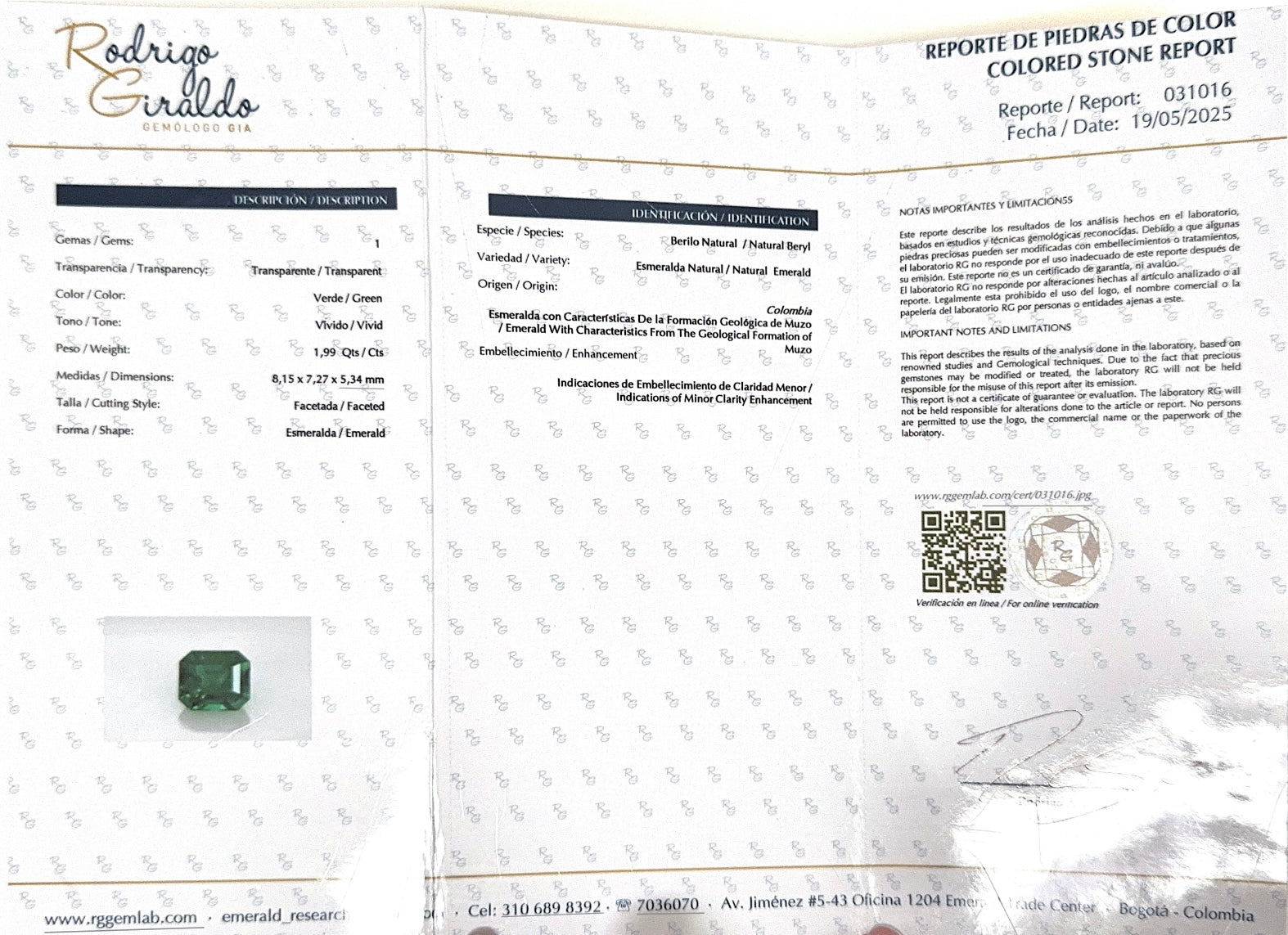 1.99 Carat 8x7 AAA+ Minor Oil Natural Loose Colombian Emerald-Emerald Cut - JR Colombian Emeralds