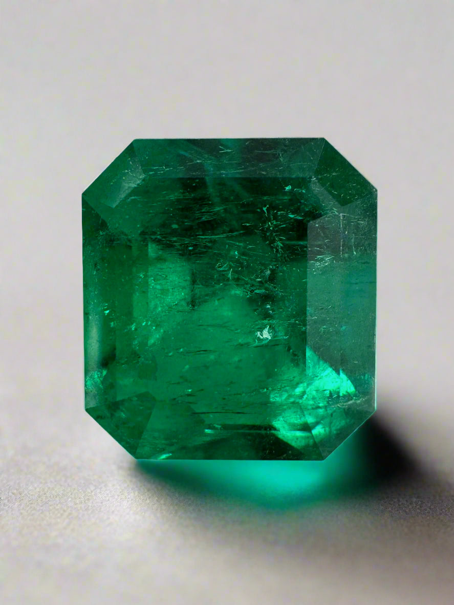 4.16 Carat AAA Minor Oil 10.4x9.4 Vivid Muzo Natural Loose Colombian Emerald-Asscher Cut - JR Colombian Emeralds