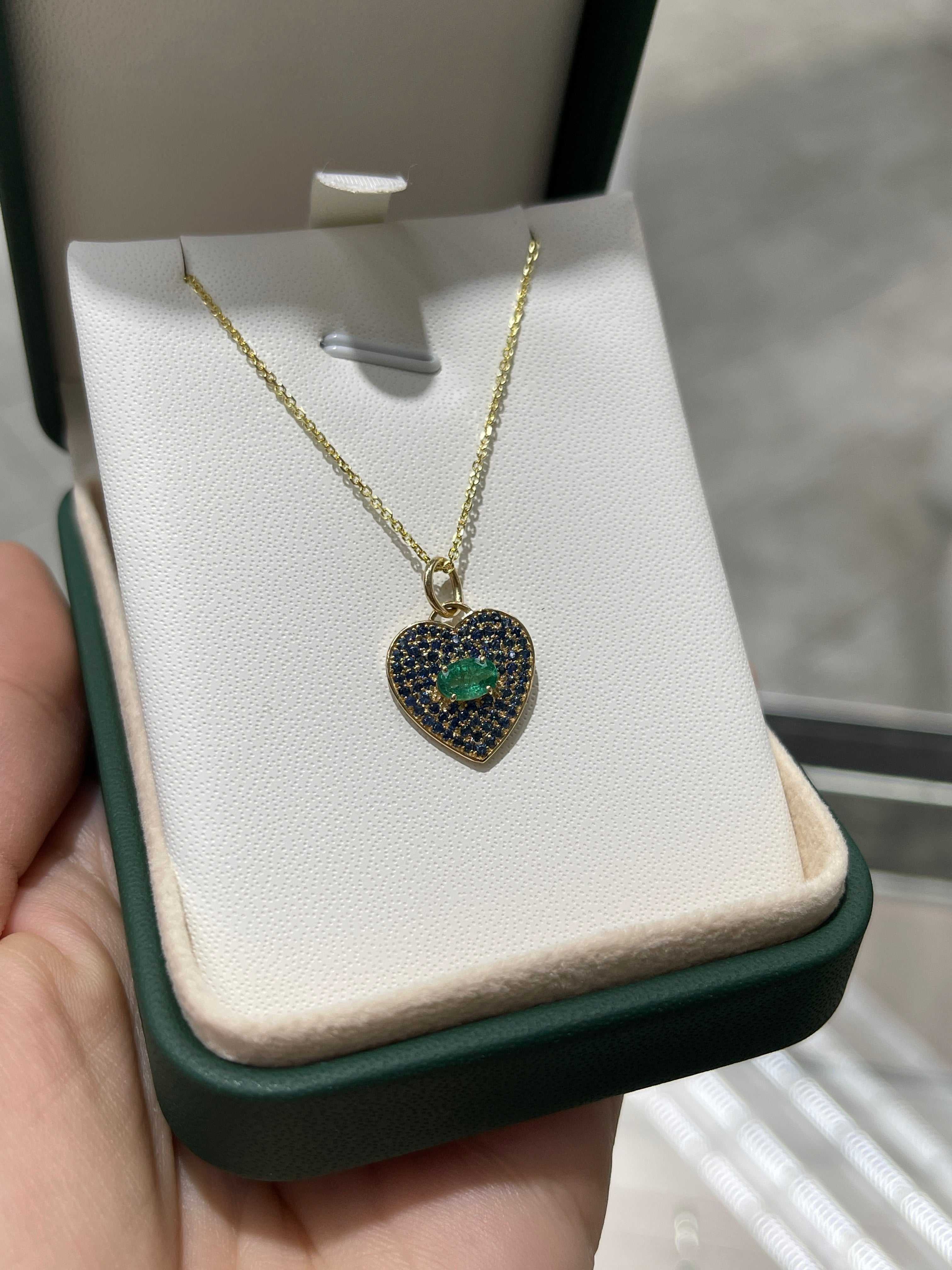 Special listing for Cristiana 1.10tcw Emerald & Blue Sapphire Heart Charm 14K - JR Colombian Emeralds