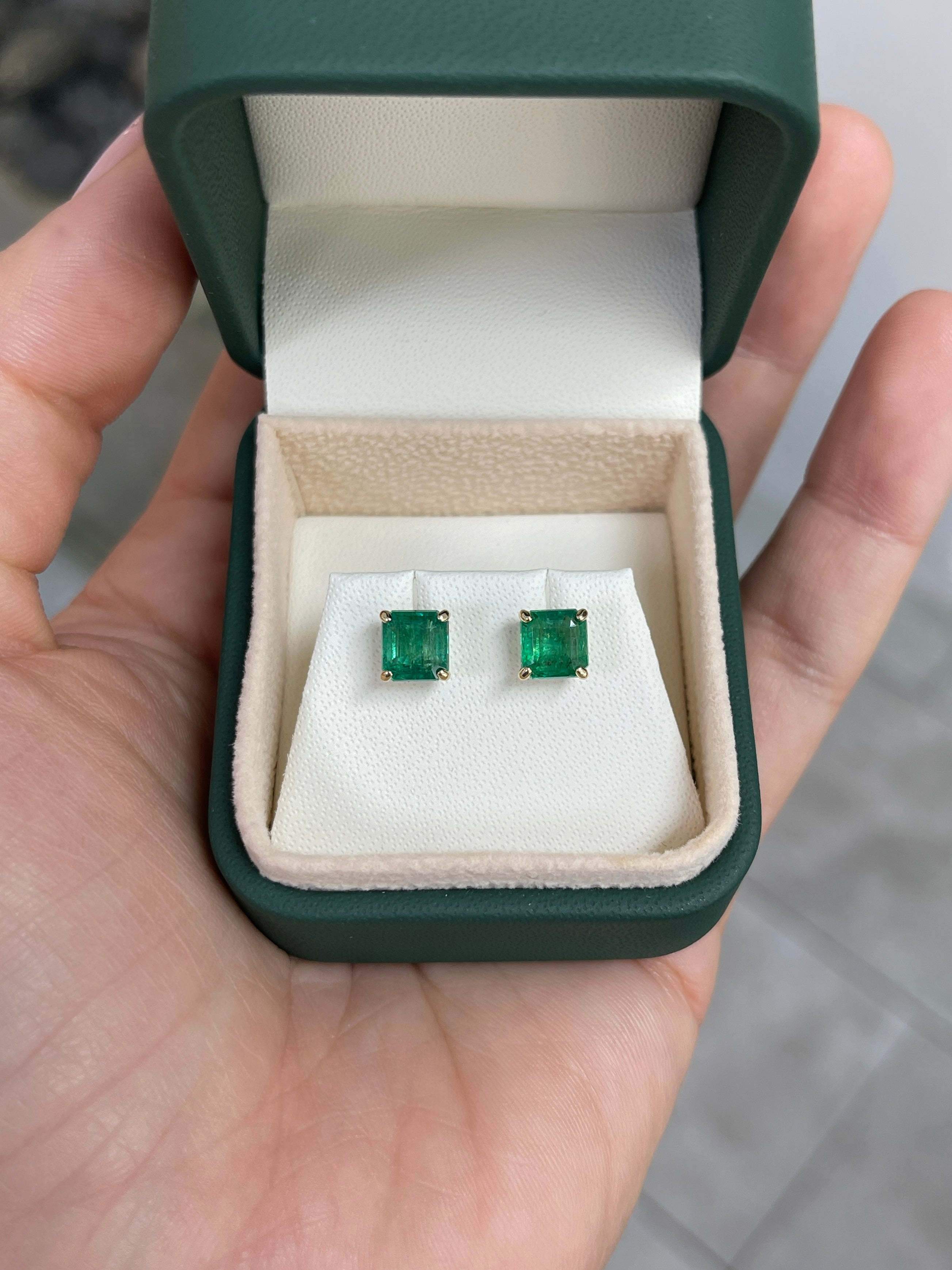 2.53tcw 6x6 Asscher Cut Natural Emerald Classic Stud Earrings 14K