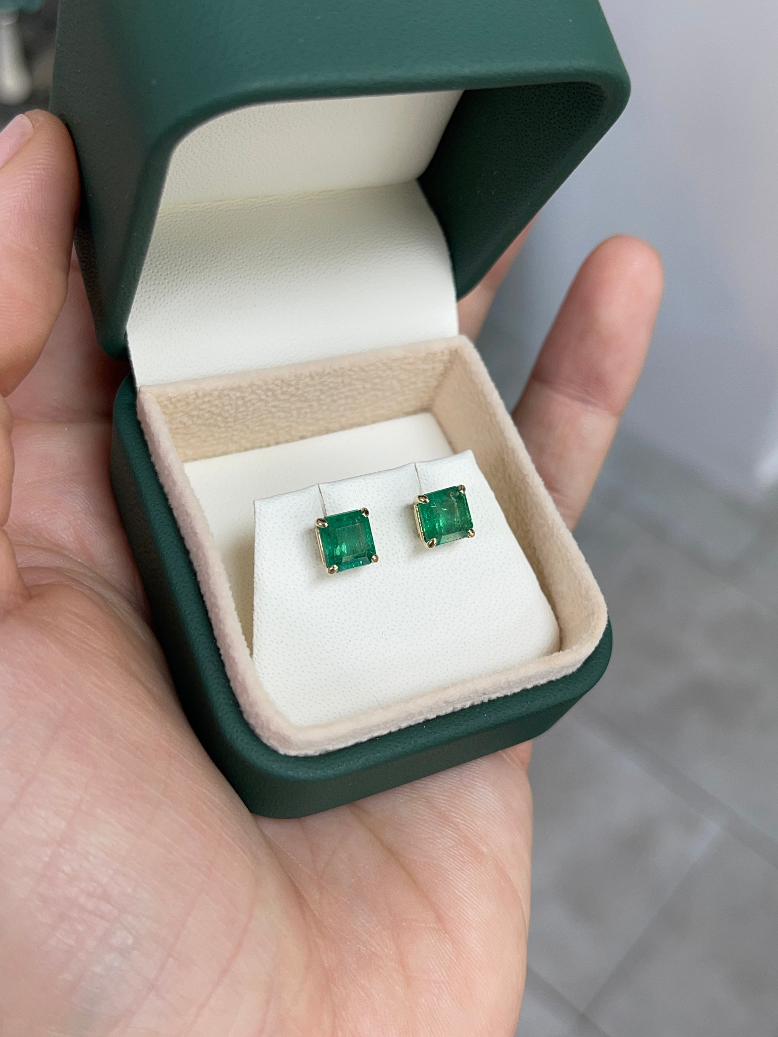 2.53tcw 6x6 Asscher Cut Natural Emerald Classic Stud Earrings 14K